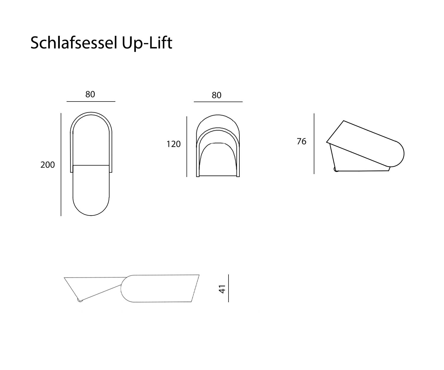 Skizze von Prostoria Designer Relaxsessel Up Lift Maße Größen