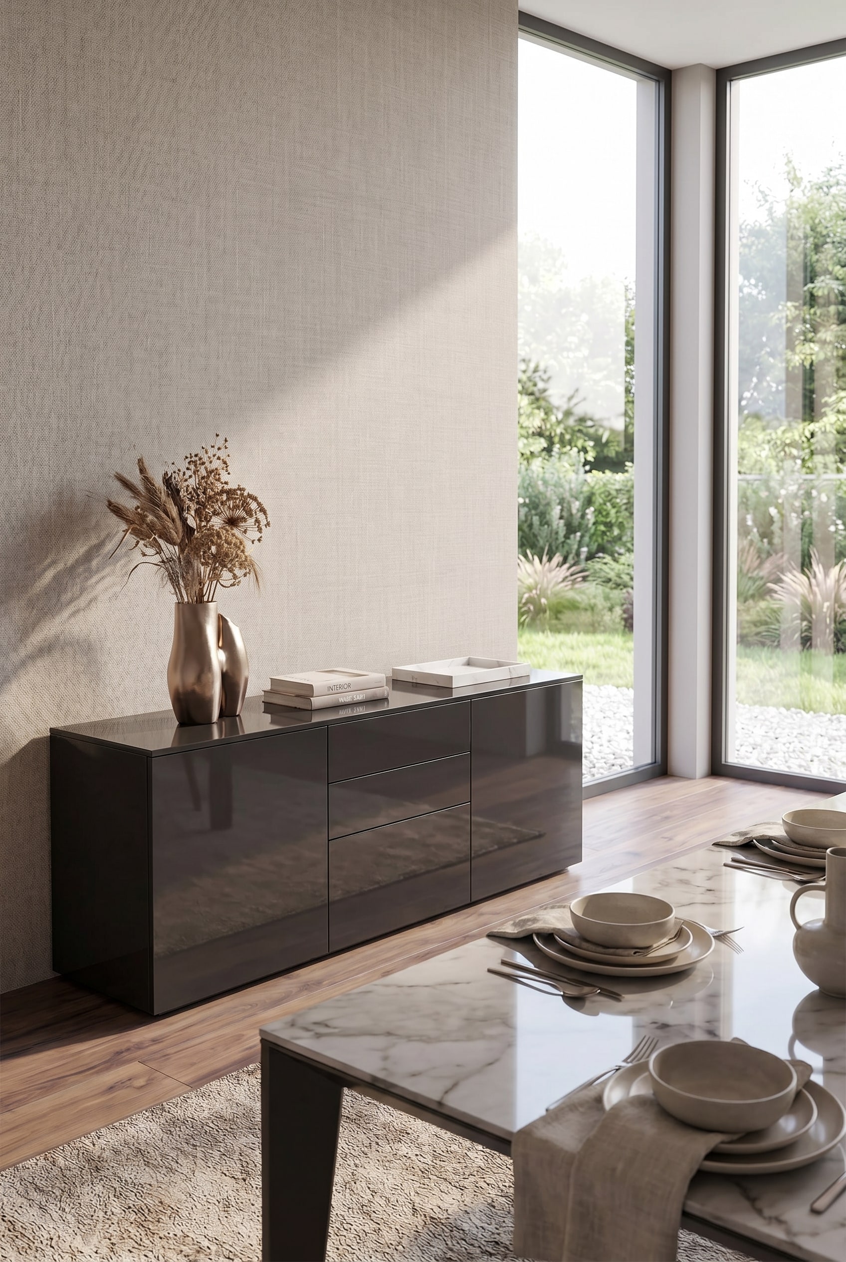 Elegant sideboard decorated as a serving unit in the dining room