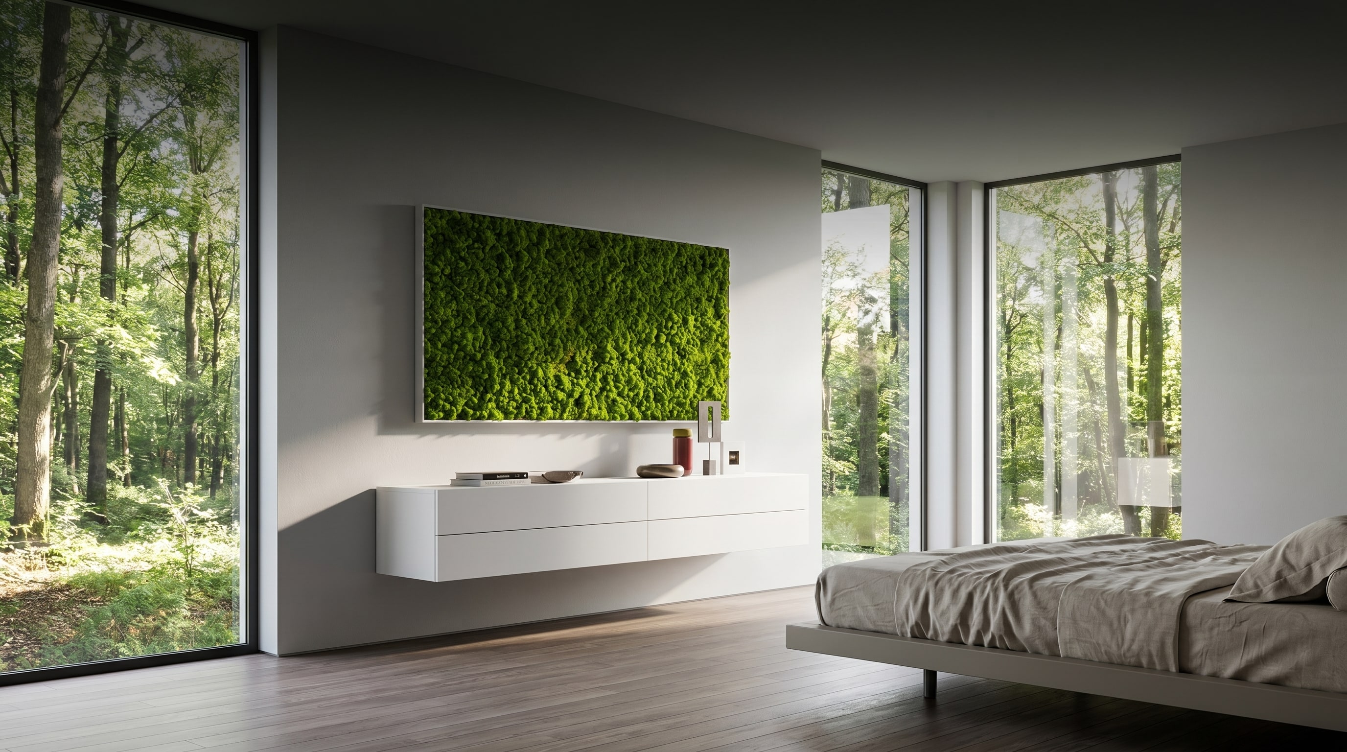 Schlafzimmer Einrichtungsideen: Moosbild über Kommode 