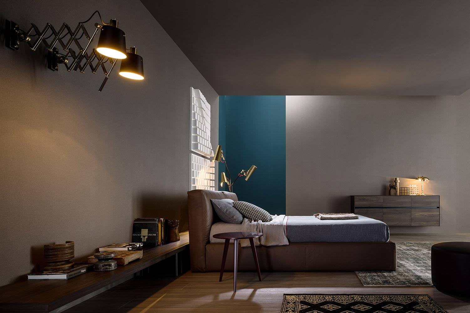 modern bedroom with gold accents