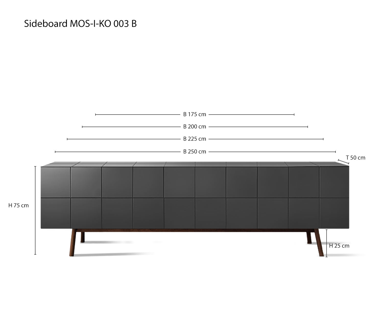 Designer Anrichte MOS I KO 003 A von al2 Skizze Maße Größen Größenangaben Designer Anrichte MOS I KO 003 A von al2 Skizze Maße Größen Größenangaben