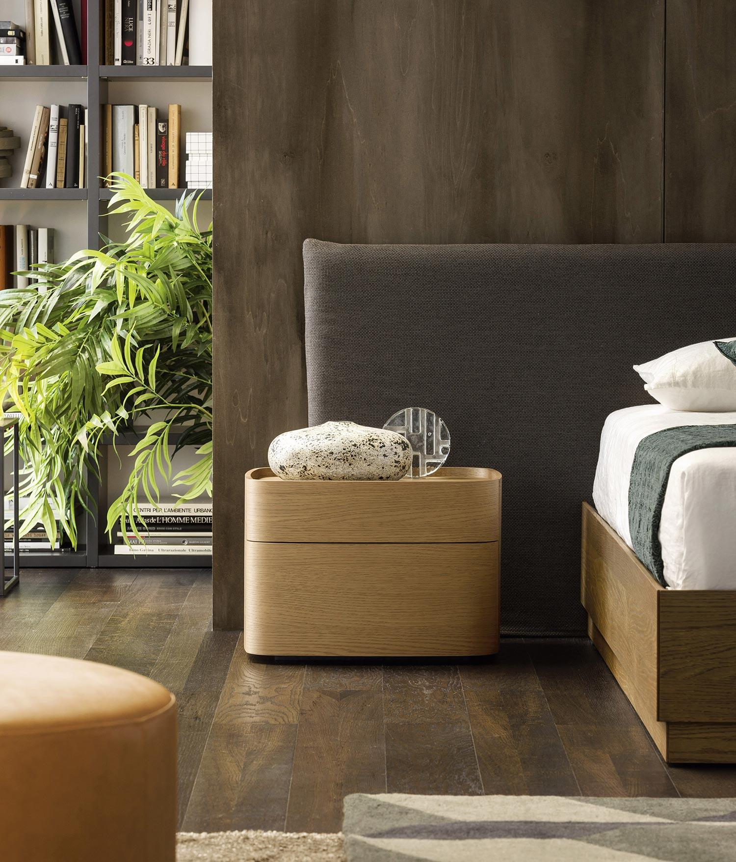 Round Wooden Bedside Table made of light Oak