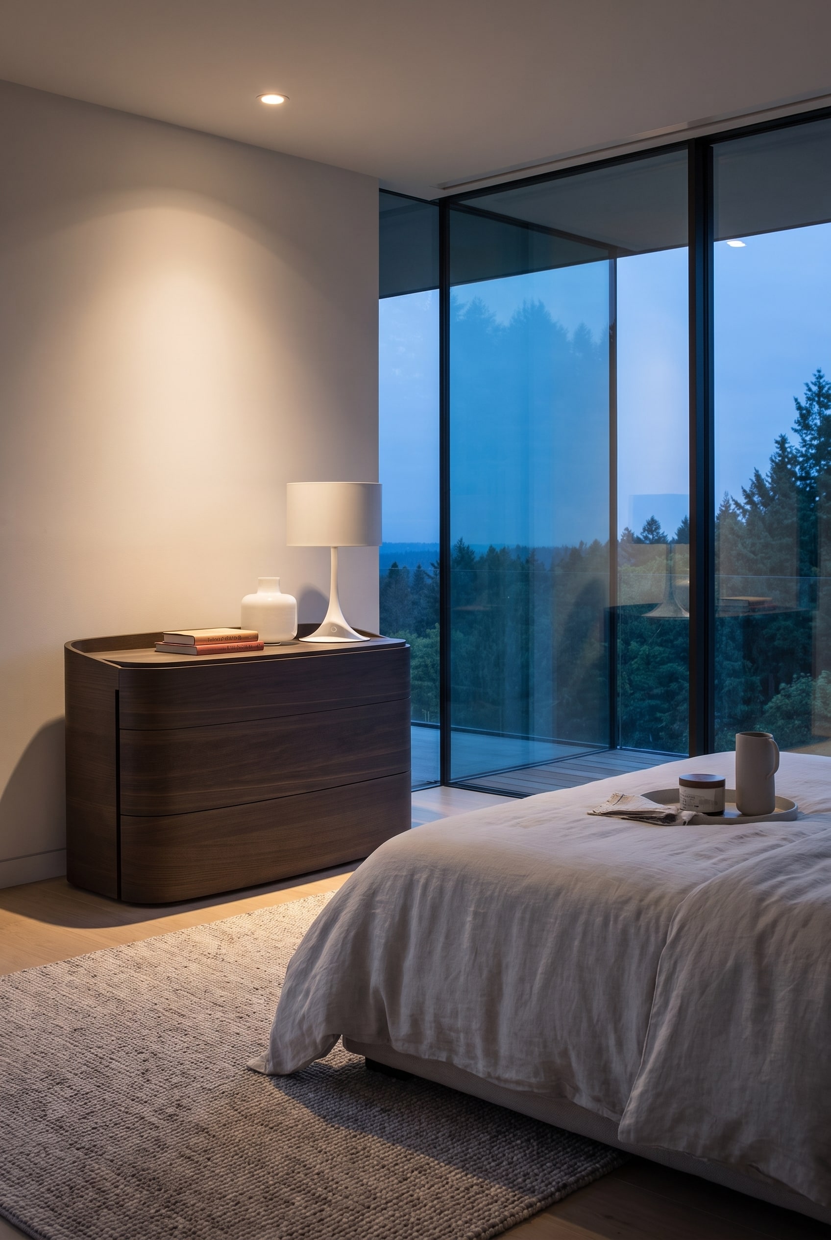 Minimalist bedroom redesign with the rounded Livitalia Round Dresser as a central design statement.