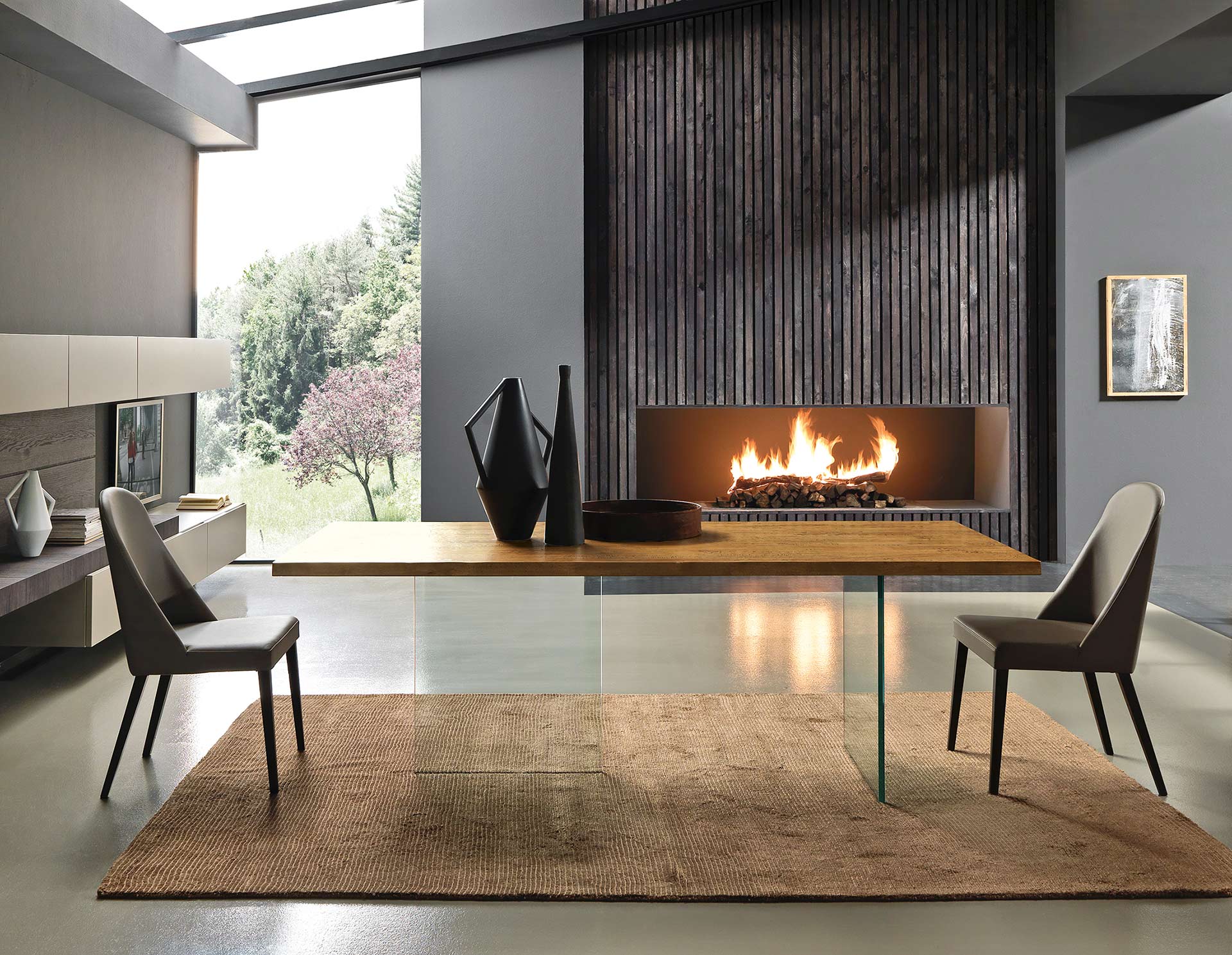 Designer Solid Wood Table with Glass Base