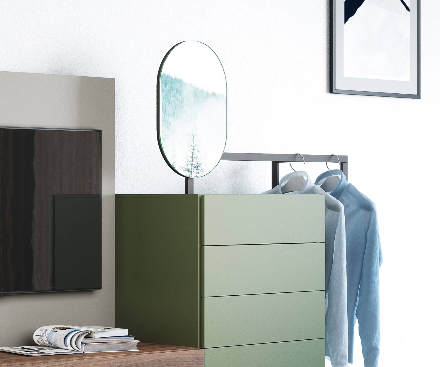 Exklusive Design Kommode Easy 9 mit Garderobe und TV Paneel von Novamobili Exklusive Design Kommode Easy 9 mit Garderobe und TV Paneel von Novamobili