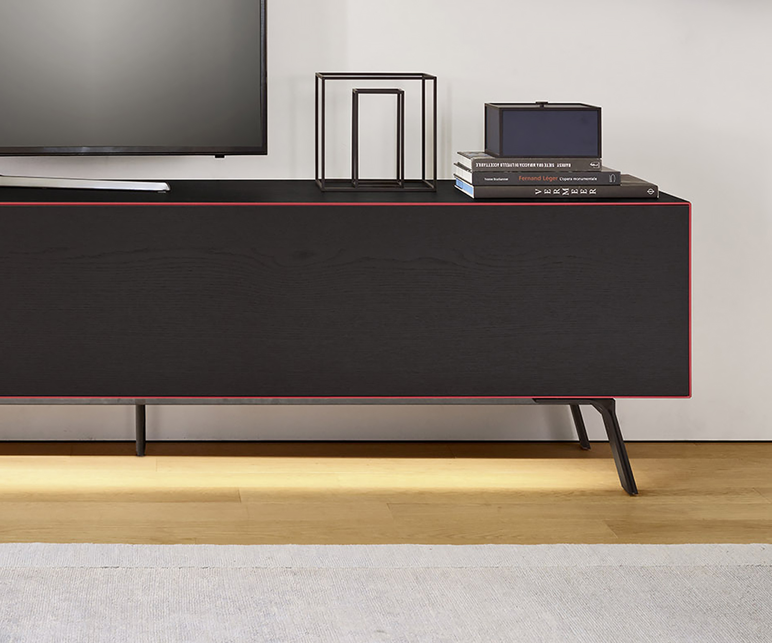 Livitalia Design Design Lowboard Minimal Eiche Dunkel Innenraum der Box Schwarz Matt lackiert LED