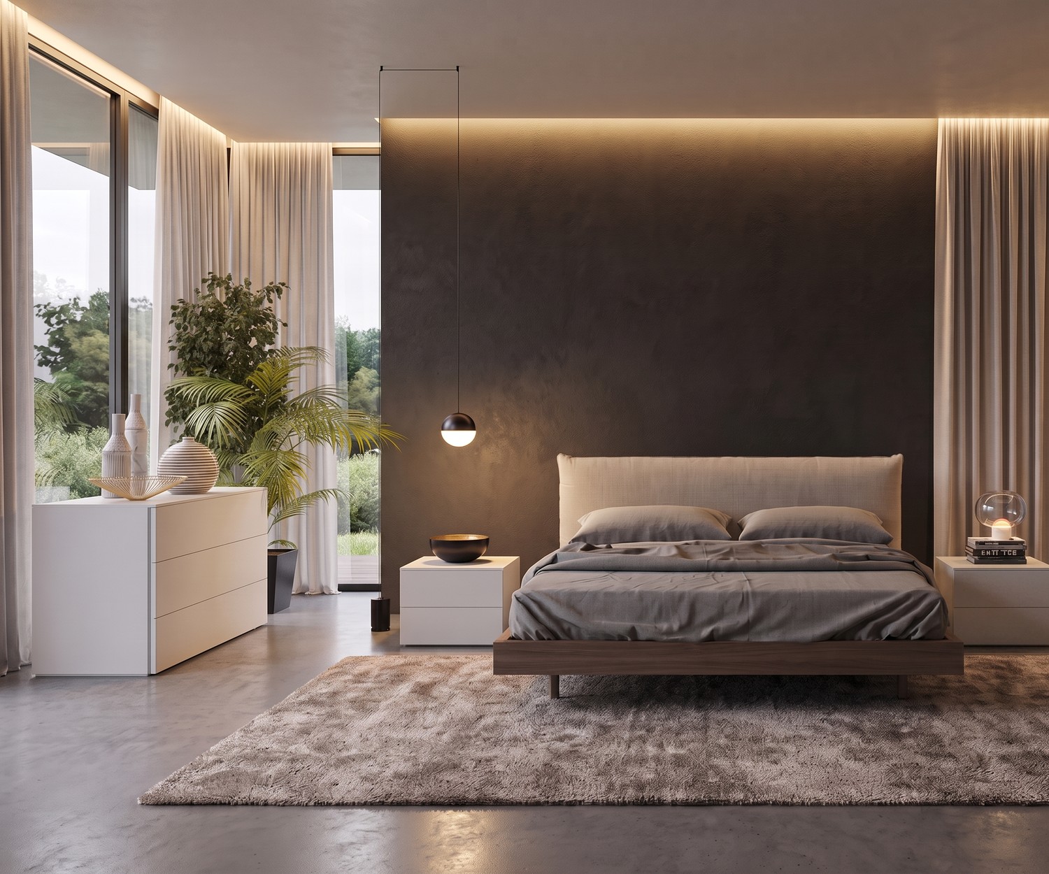 Livitalia Atena Nachttisch in Weiß Livitalia Atena Nachttisch im modernen Schlafzimmer neben dem Bett mit Schubladen in Weiß für minimalistisches Design.