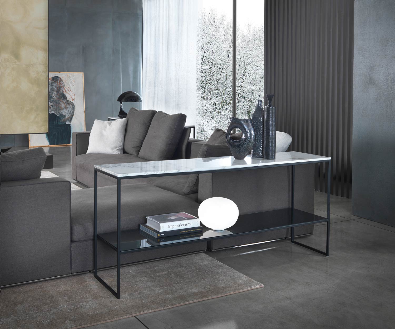 Moderne Marelli Designer Konsole Frame Carrara Marmor Platte Wohnzimmer