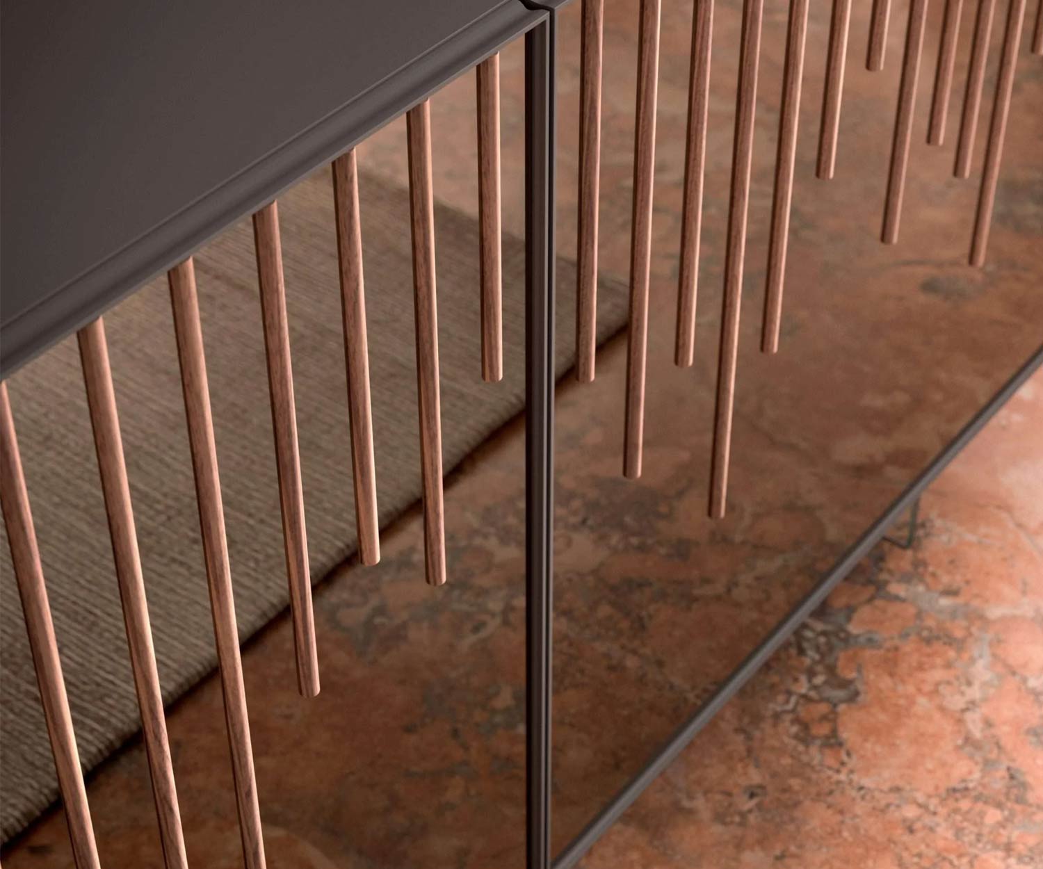 Design Sideboard mit spiegel glas front rauch