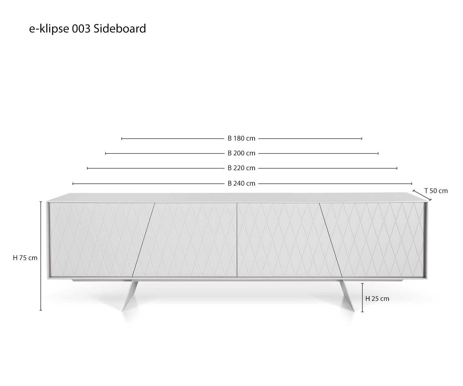 al2 e klipse 003 Designer Sideboard Größen Maße Skizze Größenangaben Übersicht