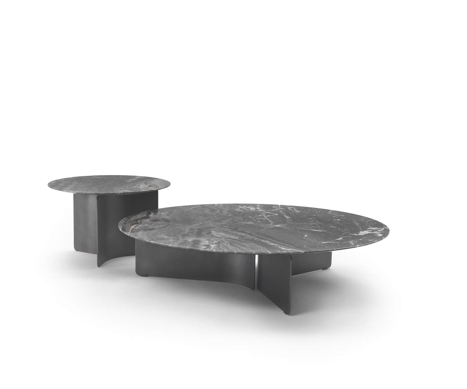 2 Wave Couchtische von Marelli in Grau mit Arabescato Platte Metallgestell