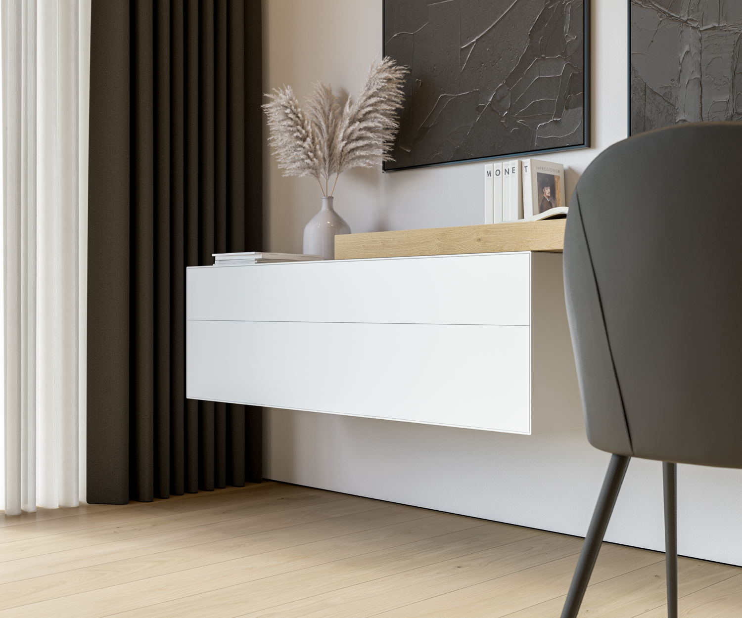 Design Wand Kommode ohne Griffe