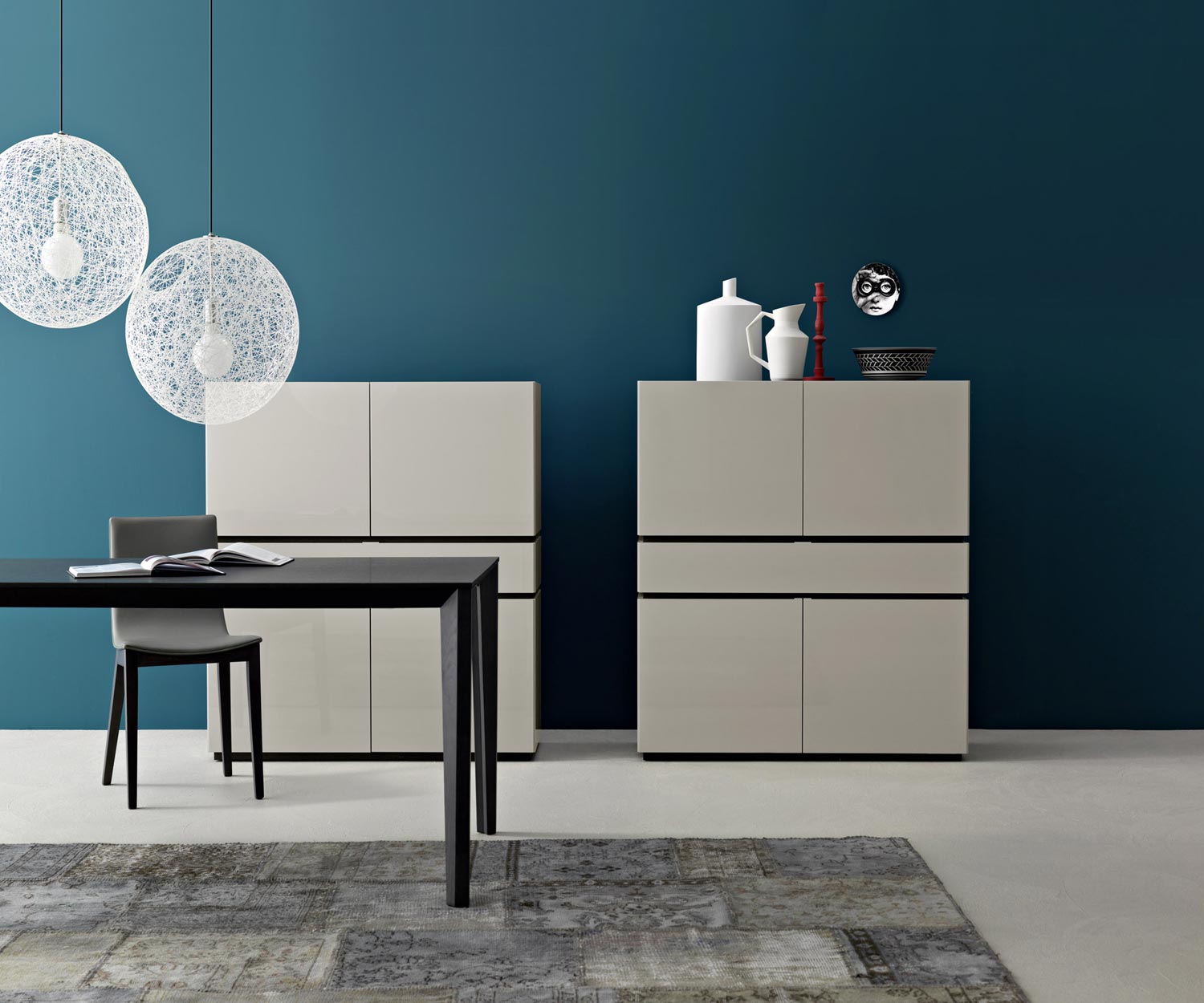 Exklusives Livitalia Design Highboard Cubi in Weiß Hochglanz lackiert