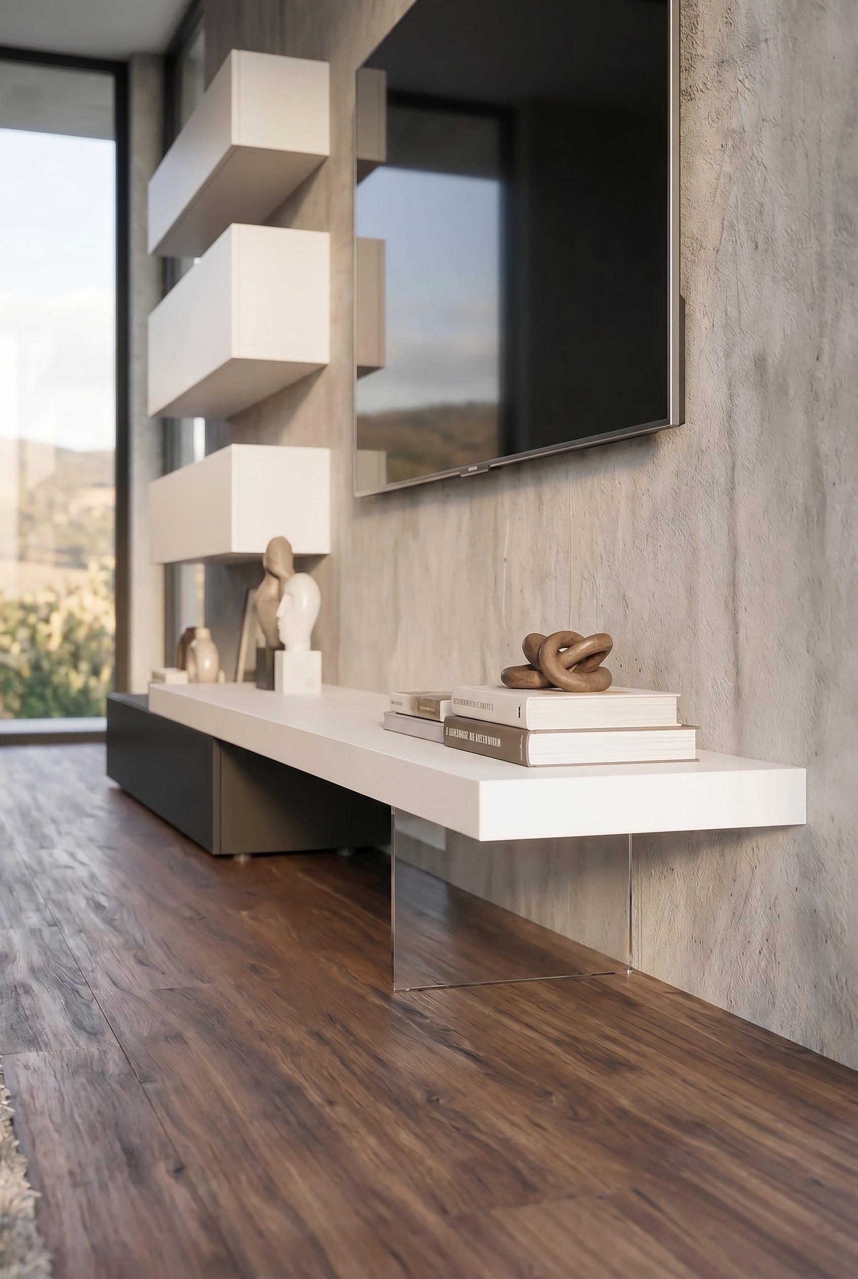 Detailed view of the Livitalia Wall Unit C107 with transparent acrylic foot