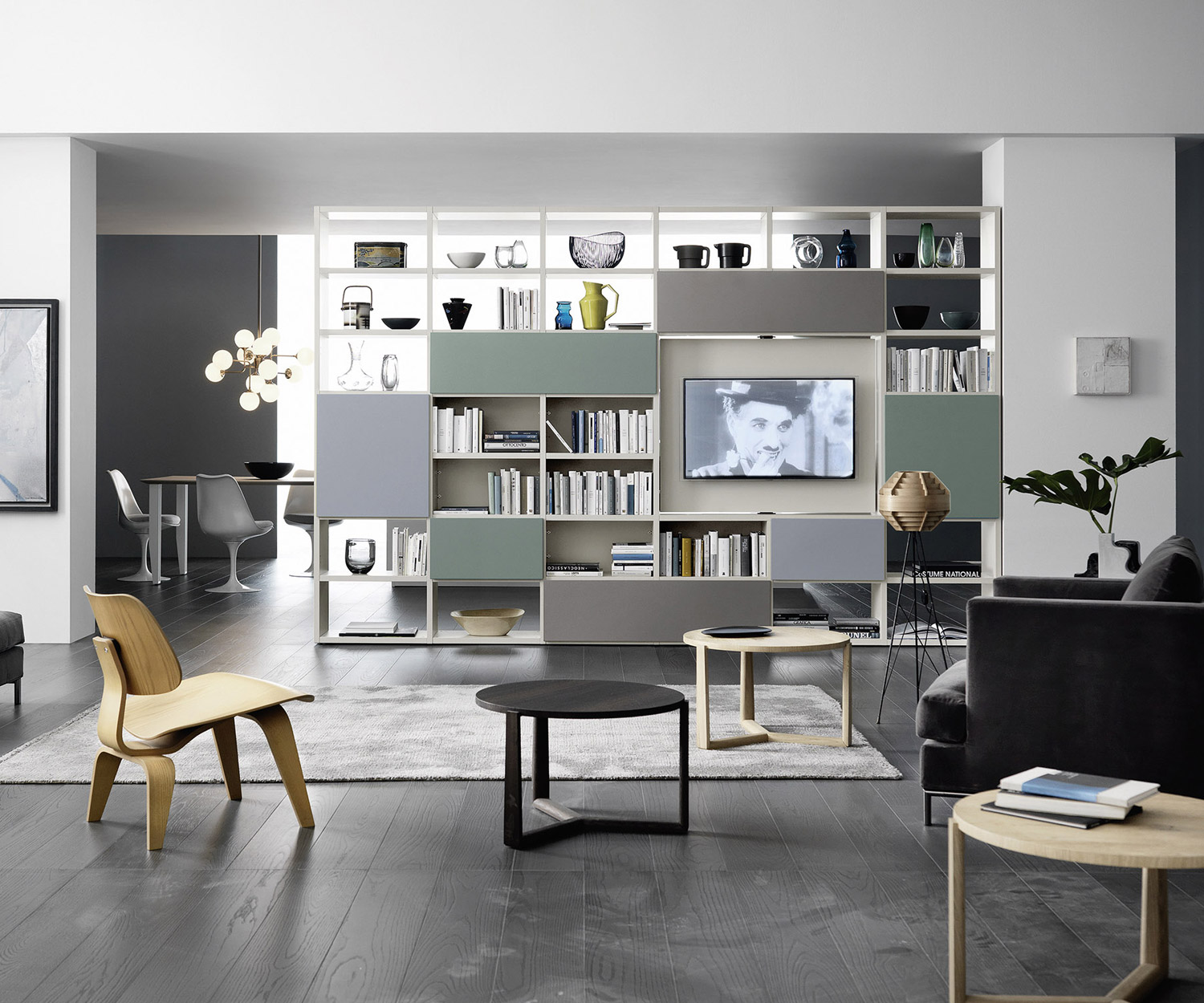 Exklusives Livitalia Bücherregal Regal mit drehbarem TV Paneel C90