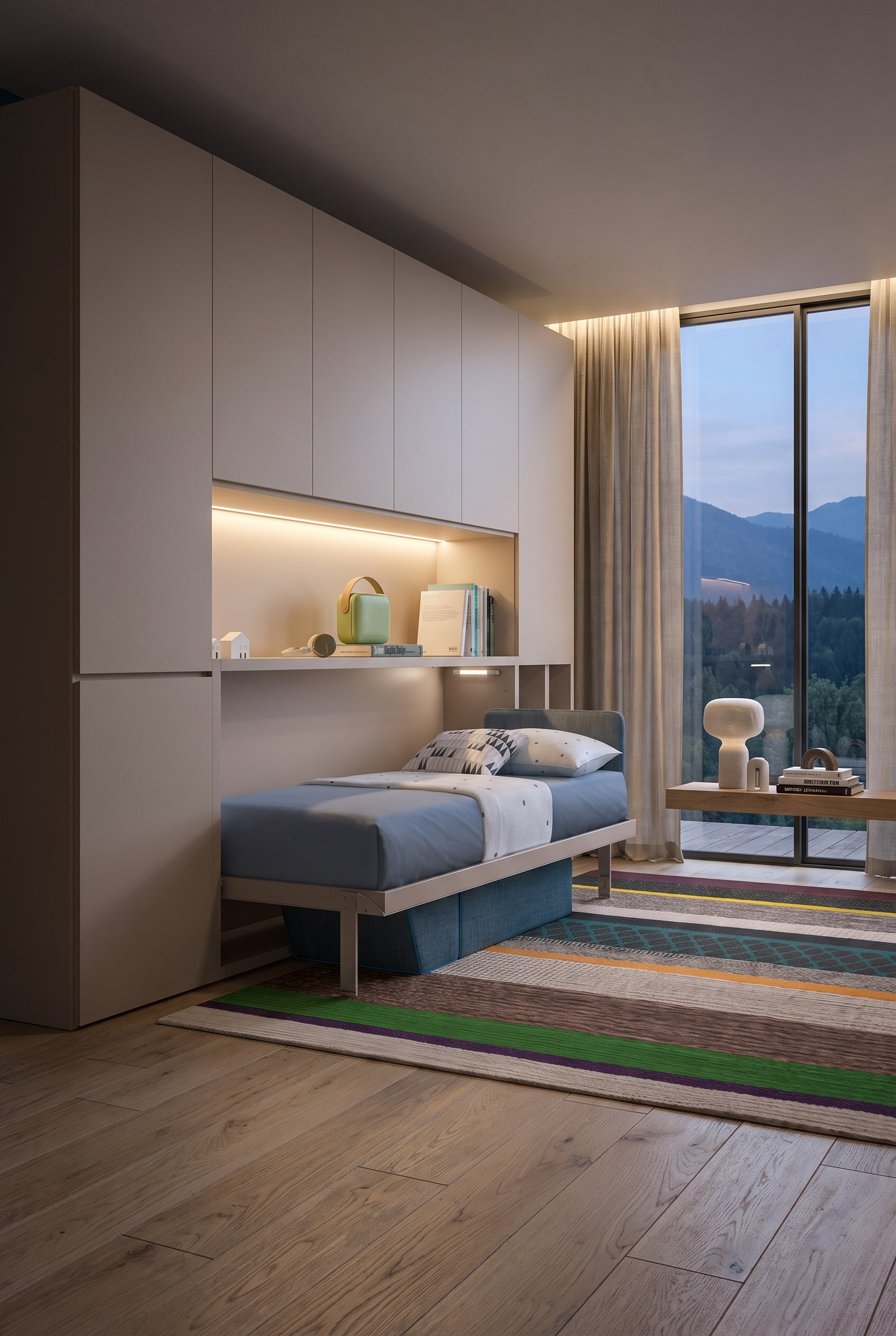 Unfolded high-quality Clei Kali wall bed in a modern minimalist bedroom