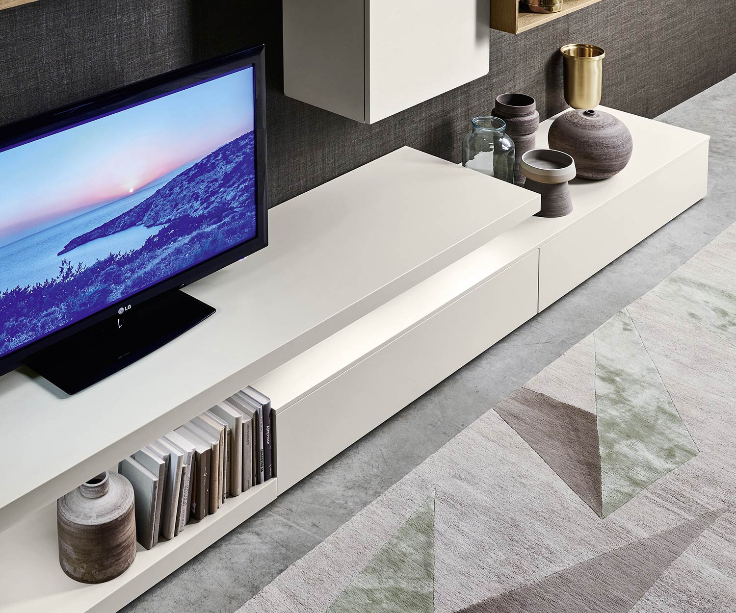 High-quality Livitalia Designer wall unit C22 with illuminated TV design lowboard