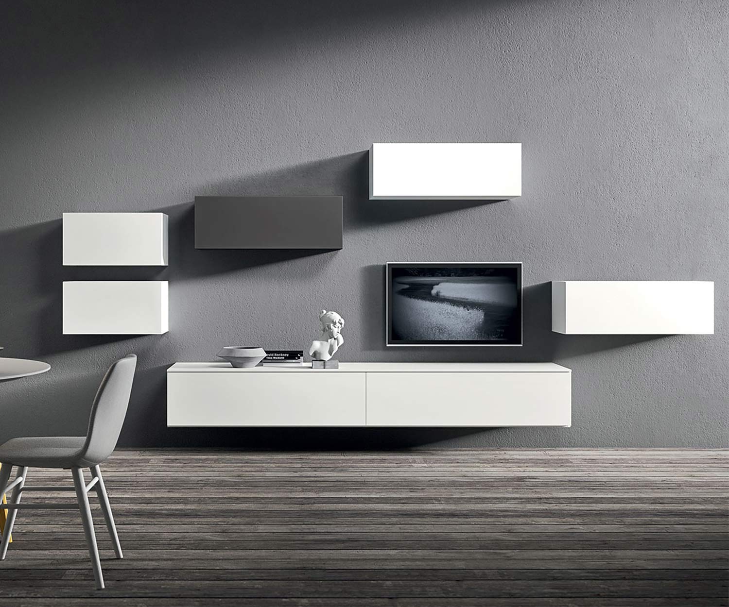 Hochwertige Design Wohnzimmer Hängeschränke Hochglanz in Weiß