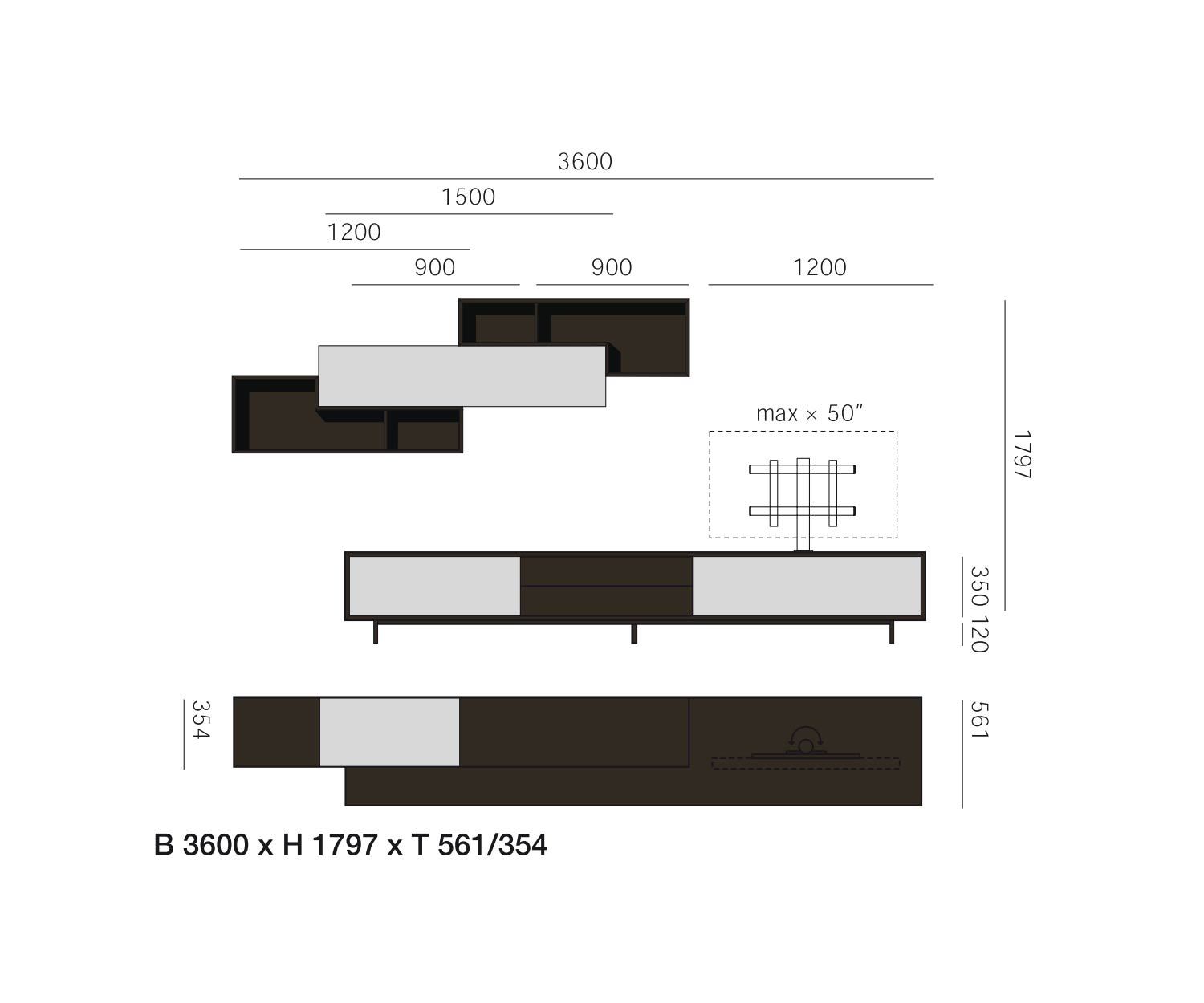 Livitalia Design wall unit C18 Dimensions Sketch Sizes Sizes
