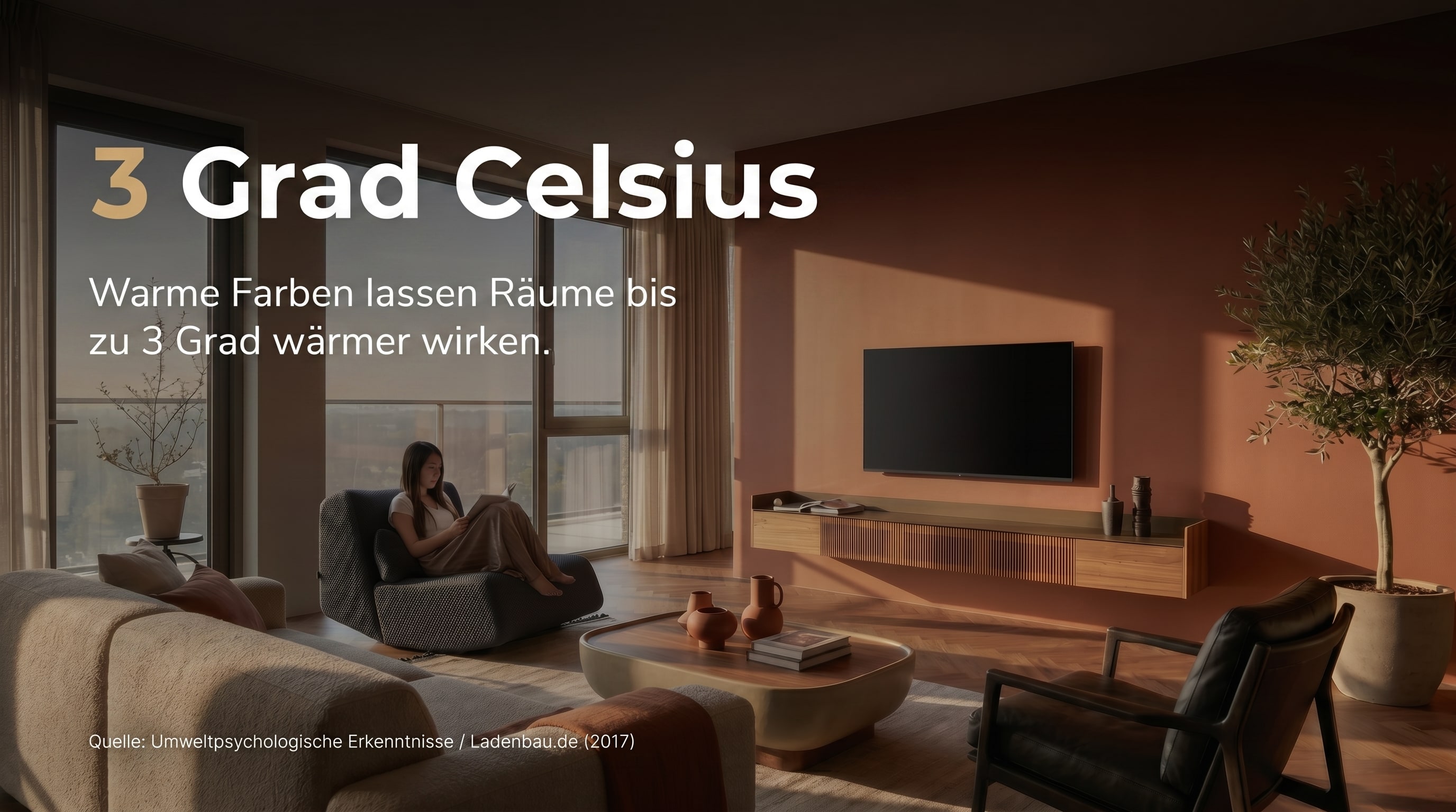 3 Grad Celsius – Warme Farben lassen Räume bis zu 3 Grad wärmer wirken.