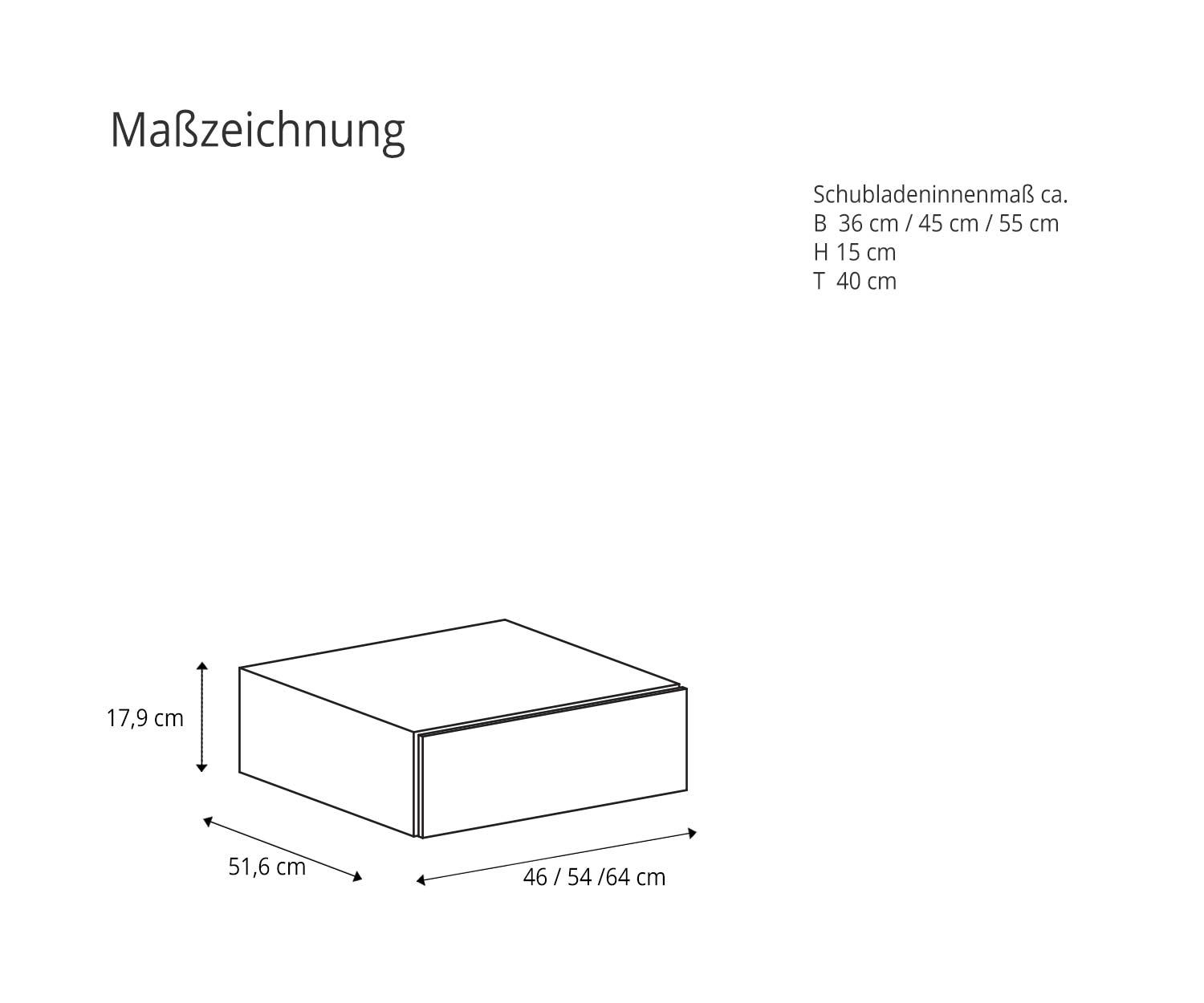 Novamobili Nachttisch Easy 1 Schublade Maßzeichnung