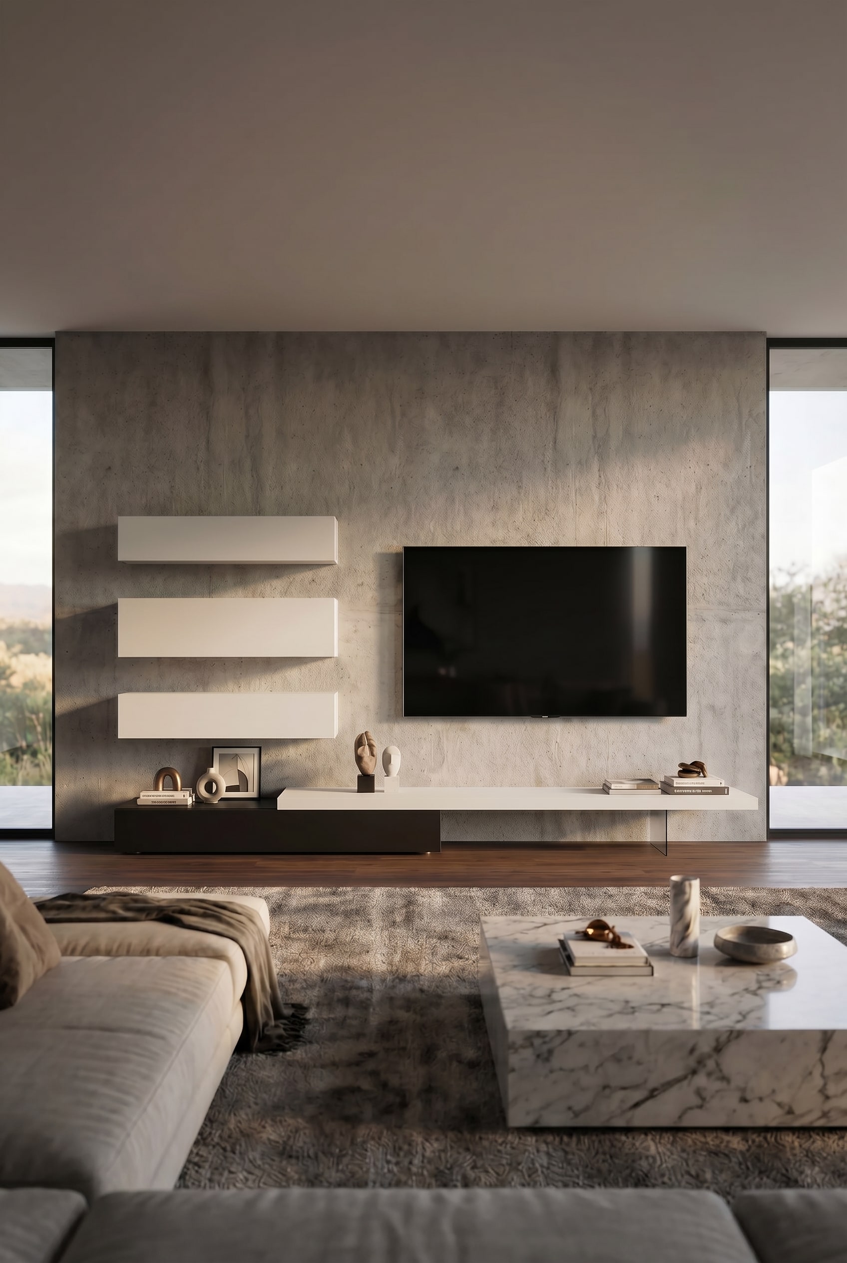 Minimalist living room with the floating Livitalia Wall Unit C107