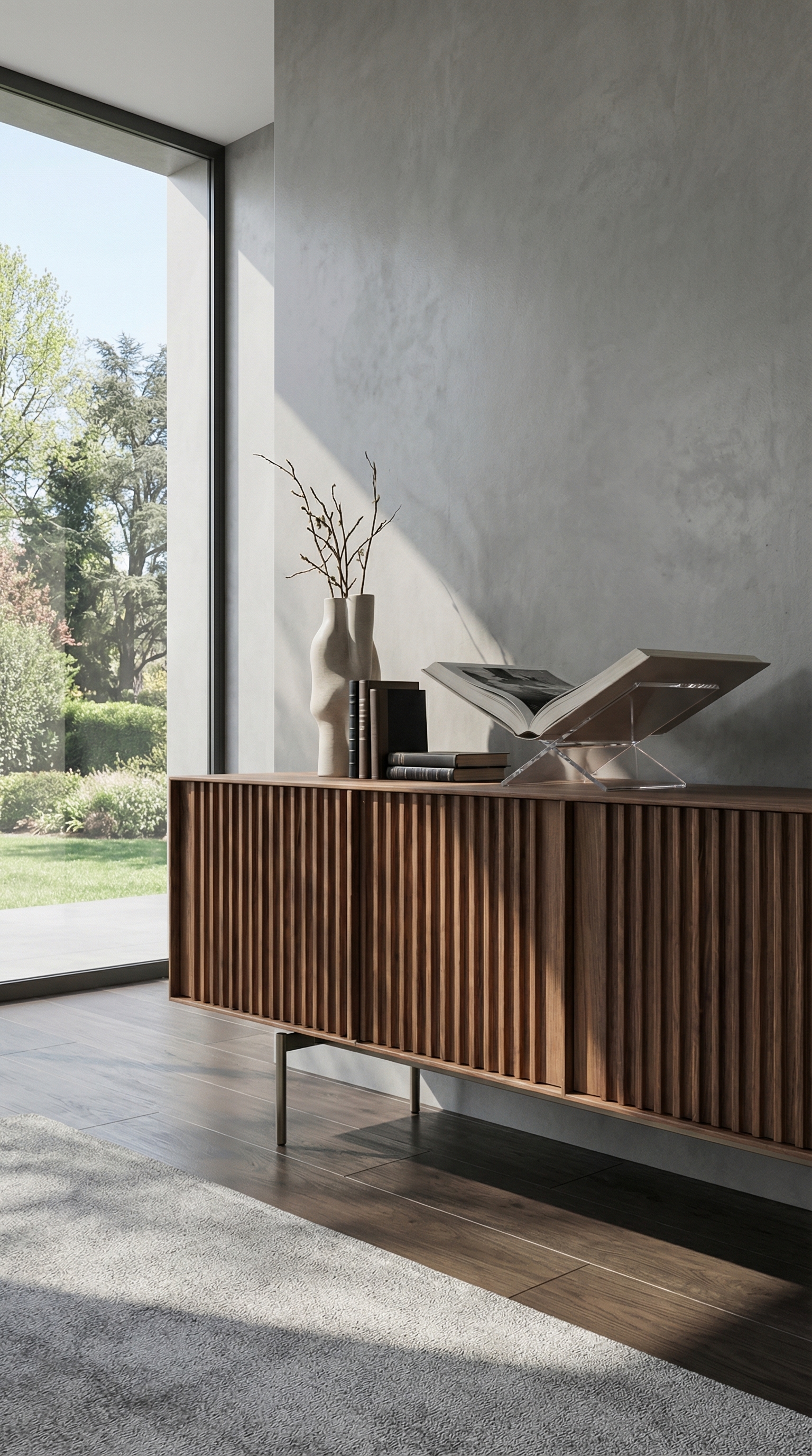 Detailaufnahme al2 KA-BERA Sideboard mit Walnuss Lamellen Struktur