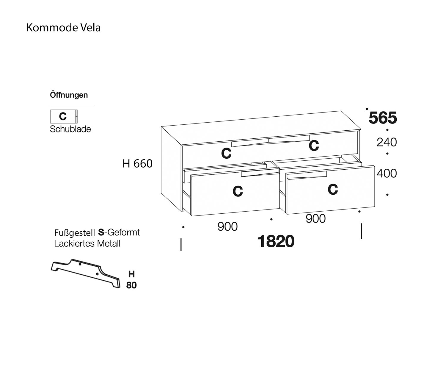 Skizzen Livitalia Vela Kommode mit Breite 182 cm Maße Blaupause