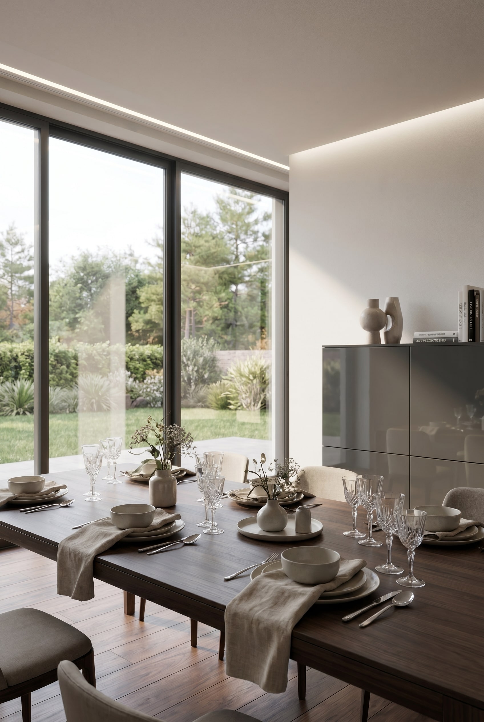 Mattes, puristisches Highboard im Essbereich Mattes, puristisches Highboard im Essbereich
