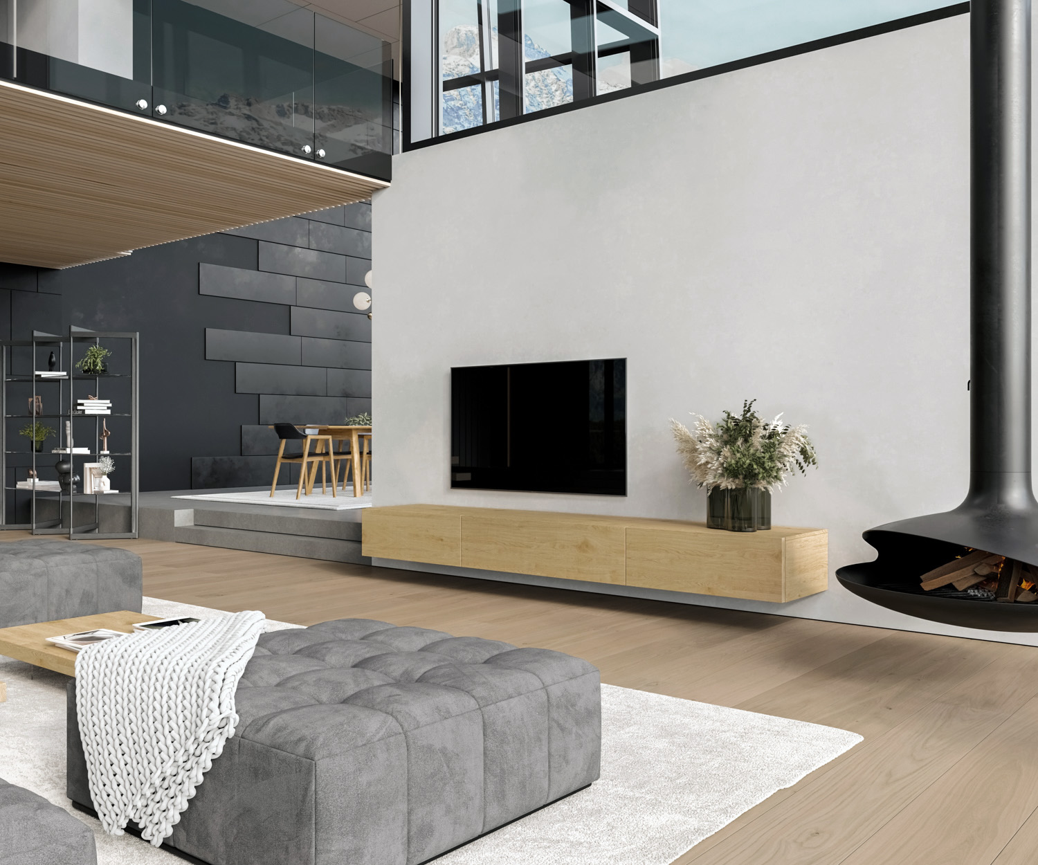 Design Holz TV Lowboard haengend schwebend konfigurator Eiche Natur Hell Design Holz TV Lowboard haengend schwebend konfigurator Eiche Natur Hell