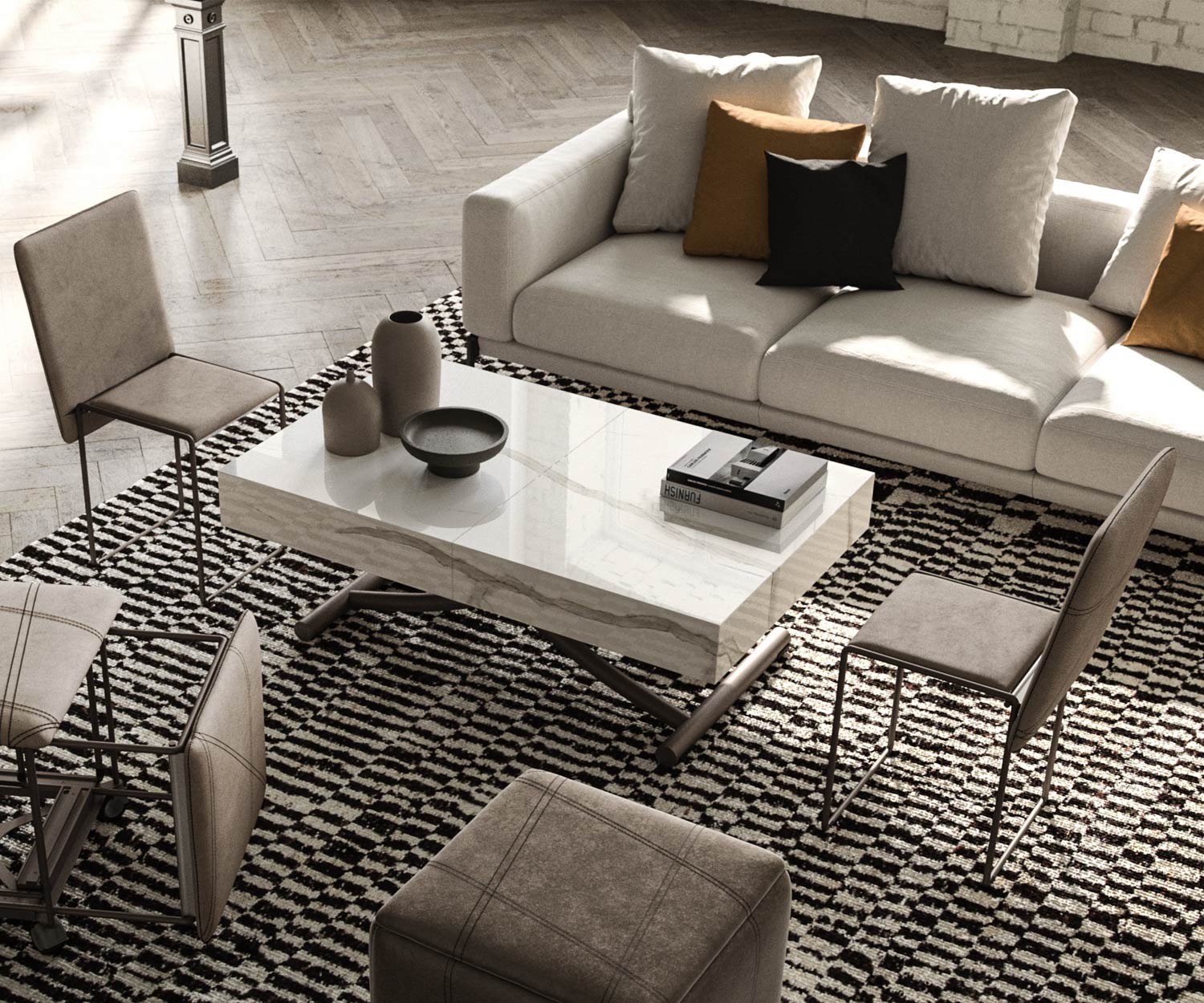 Ozzio_Planet_Design Couchtisch T115 hoehenverstellbar und ausziehbar