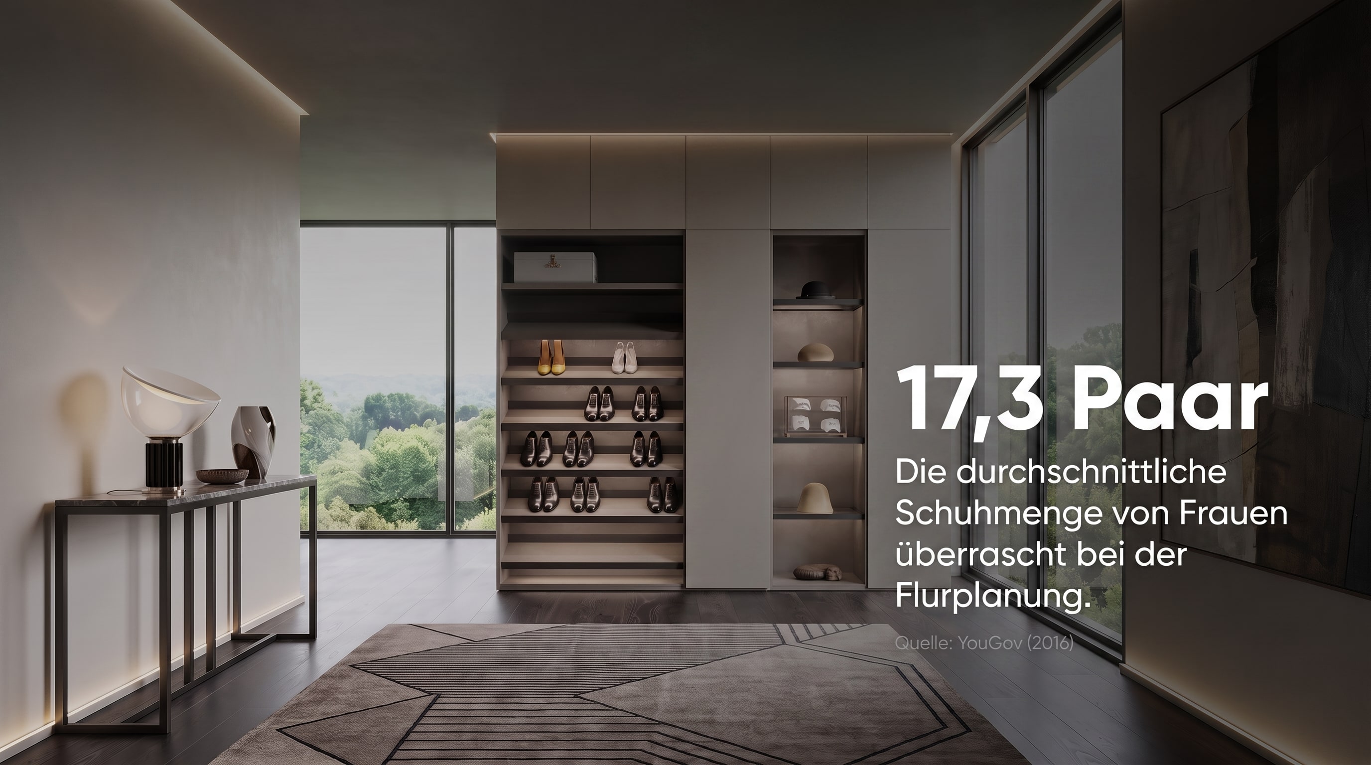17,3 Paar &ndash; The average number of shoes owned by women is surprising when planning a hallway.