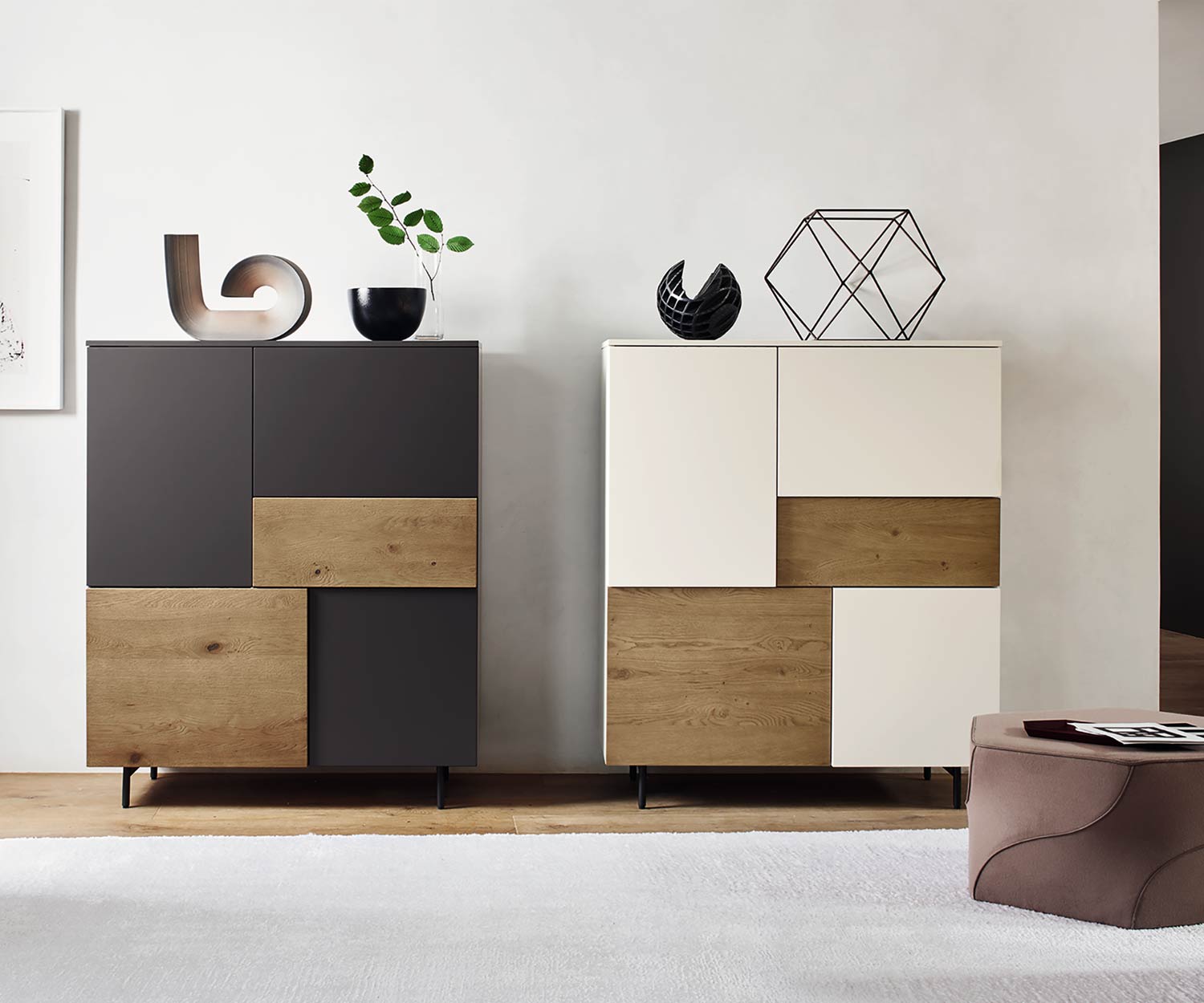 Hochwertiges Livitalia Design Highboard Incontro in Grau und in Weiß Matt