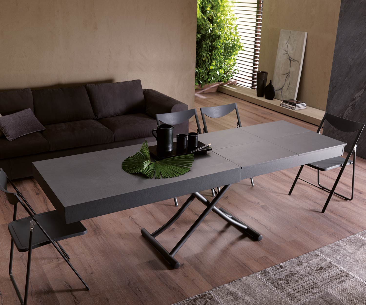 Ozzio Newood table T123 extendable with concrete table top Ozzio Newood table T123 extendable with concrete table top