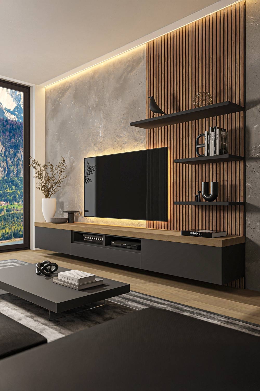 wohnzimmer-mit-indirekter-beleuchtung-zu-stimmungsvoller-holzwand