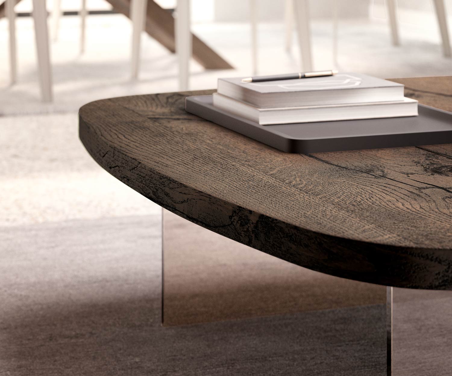 Moderner Design Couchtisch Glas Beine Eiche Hell Natur Tischplatte