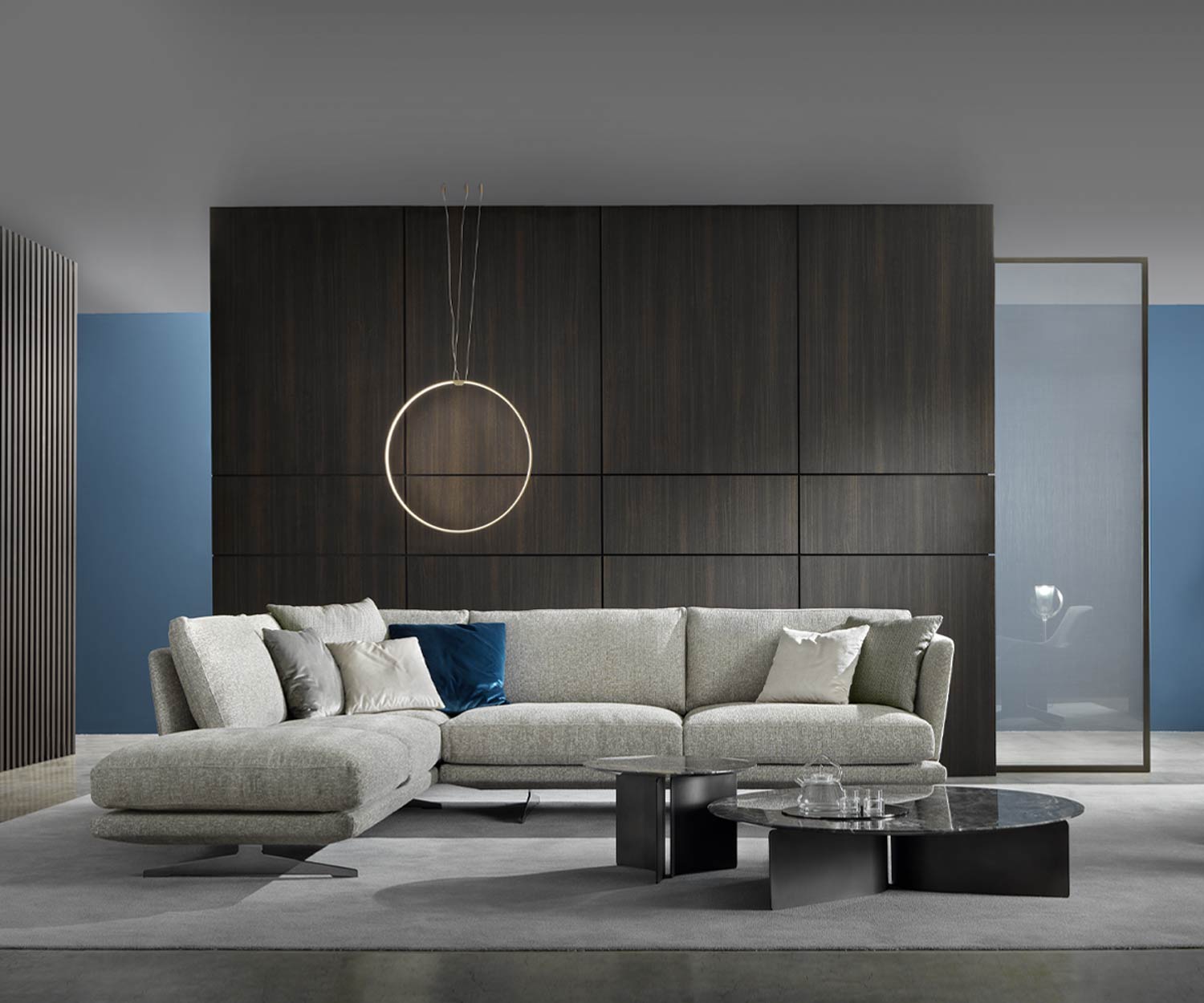 Exklusiver Marelli Couchtisch Wave Marmor Arabescato Grau Metallgestell Schwarz