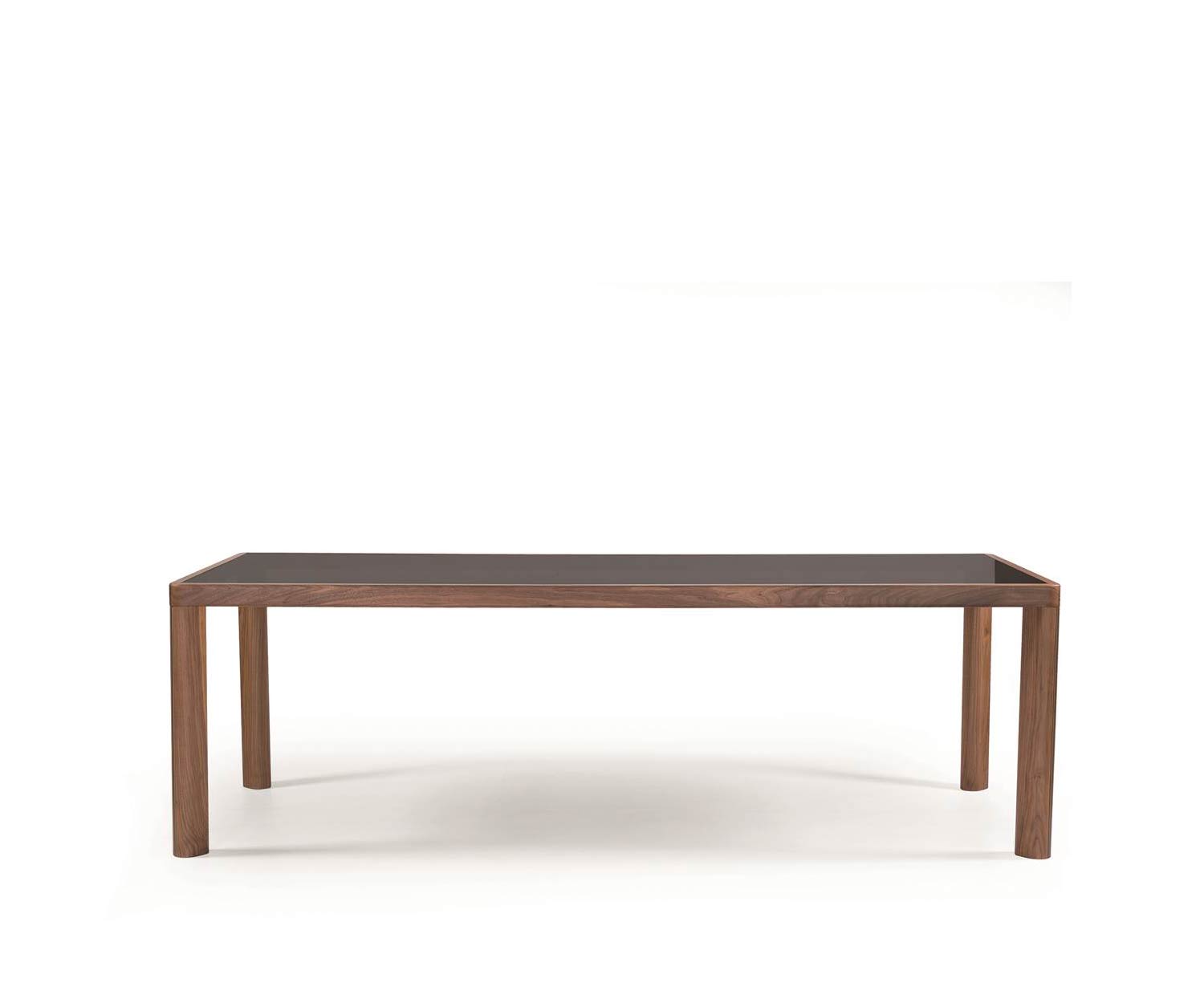 al2 ka bera 001 b Design Esstisch Glasplatte mit massiven Walnuss Standfüßen