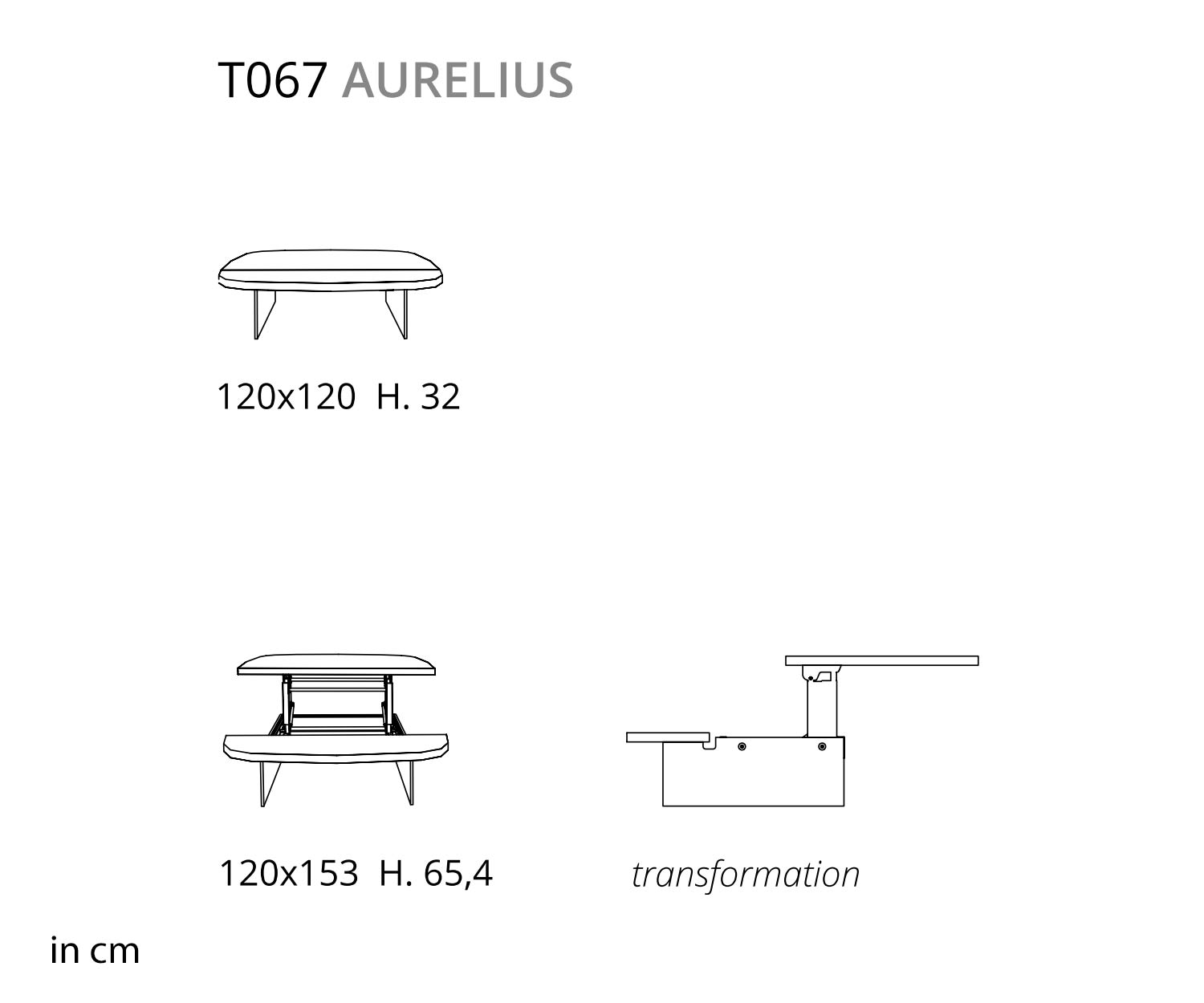 Ozzio Aurelius T067 Couchtisch Glas Holz Hoehenverstellbar
