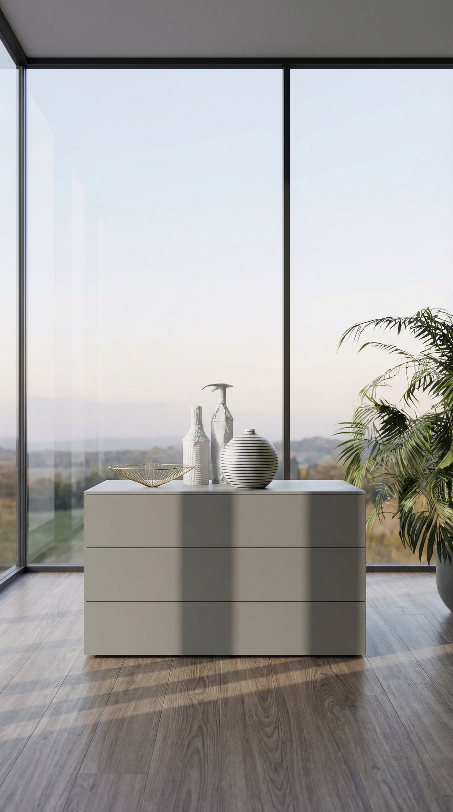 Hochmoderne Kommode mit matt lackierten Schubladen und einer samtigen, kratzfesten Oberfläche Hochmoderne Kommode mit matt lackierten Schubladen und einer samtigen, kratzfesten Oberfläche