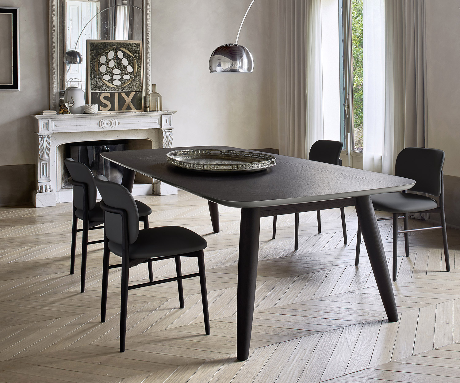 Moderner Livitalia Designer Esszimmerstuhl Alice an großem Tisch Holzgestell Moderner Livitalia Designer Esszimmerstuhl Alice an großem Tisch Holzgestell