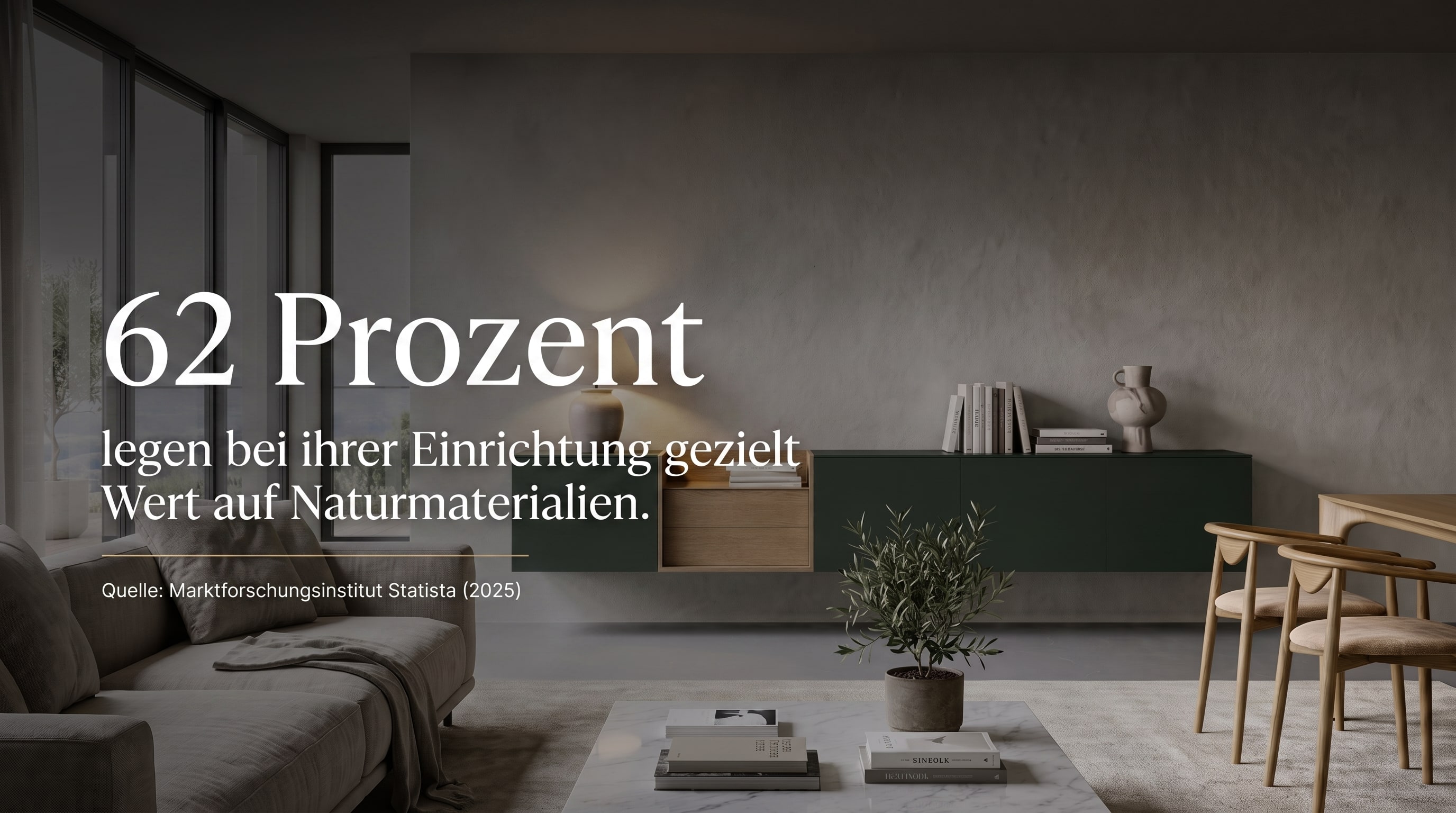 62 Prozent &ndash; 62 Prozent legen bei ihrer Einrichtung gezielt Wert auf Naturmaterialien.