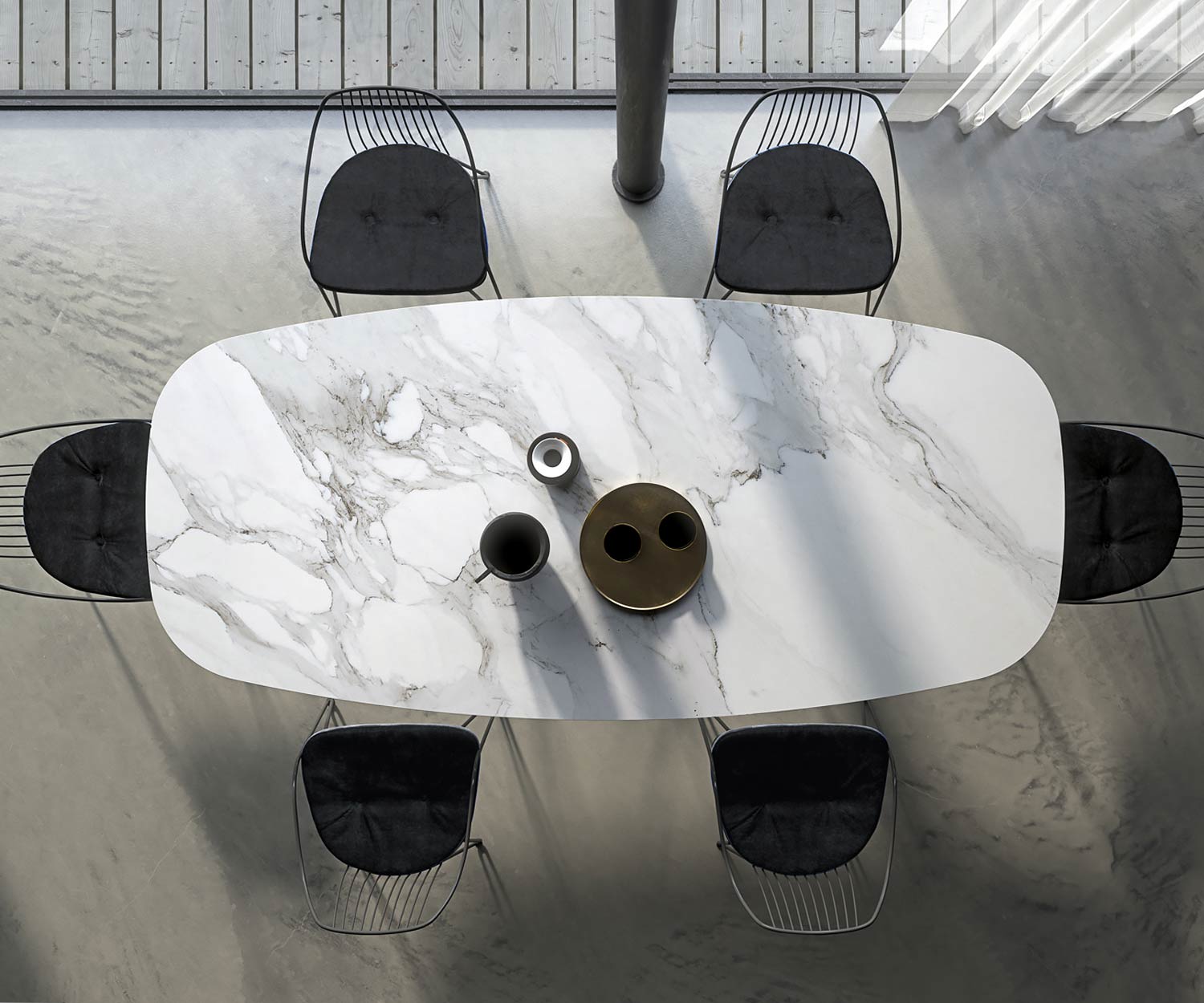 Hochwertiger Designer Esstisch Tischplatte Calacatta Glas Keramik von oben
