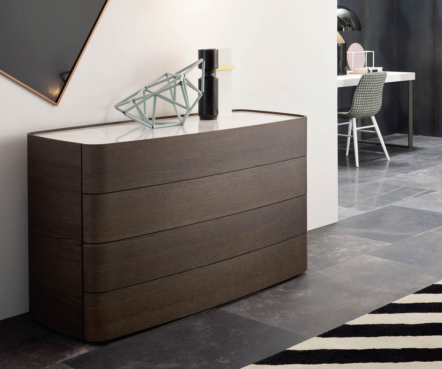 Moderne Novamobili Design Kommode Norman 4 Schubladen Eiche dunkel erdfarben