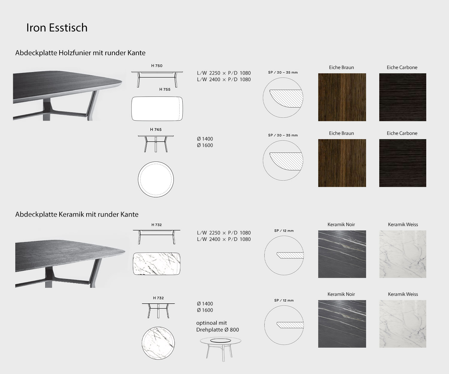 Iron Design Essisch von Livitalia Skizze Varianten Maße Größen