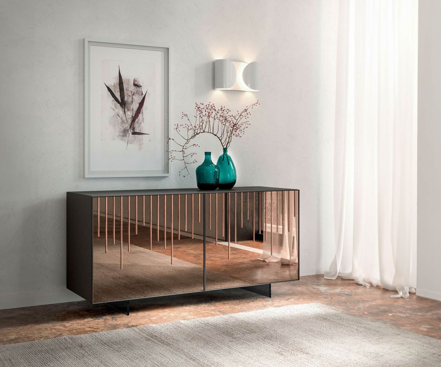 Design Sideboard mit spiegel glas front rauch
