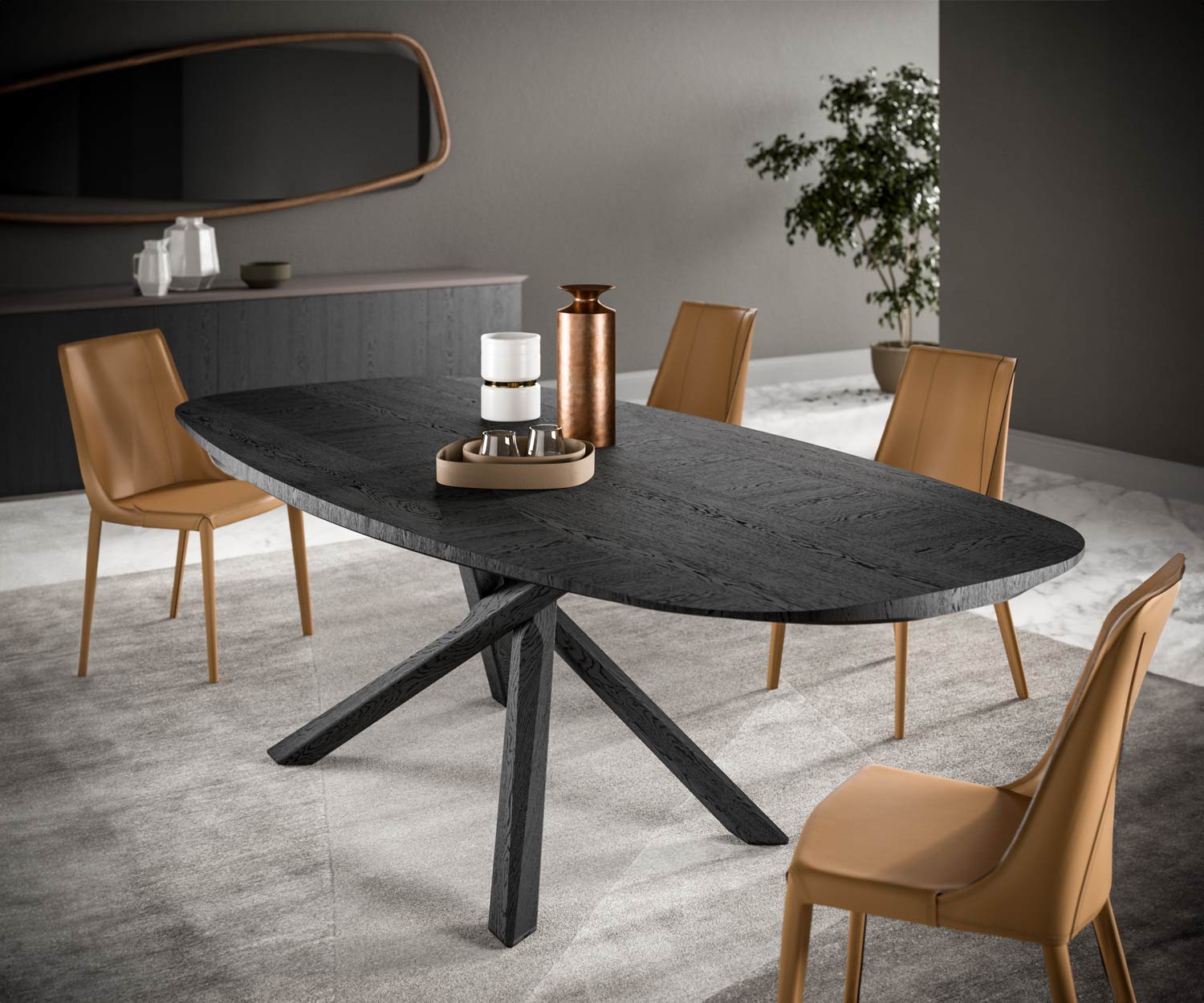 Design Nachttisch Eiche Braun mit Titan Glas Abdeckplatte