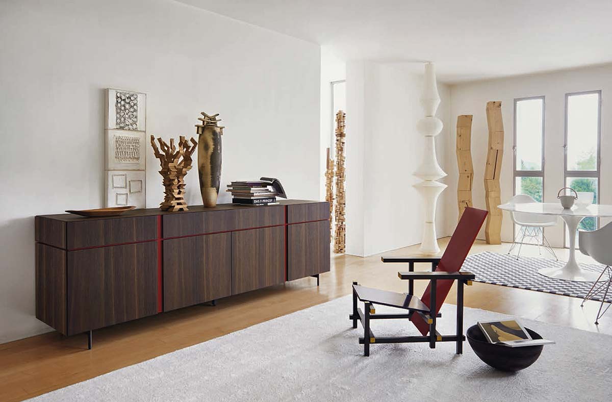 Wooden Sideboard without Handles Oak Brown Red