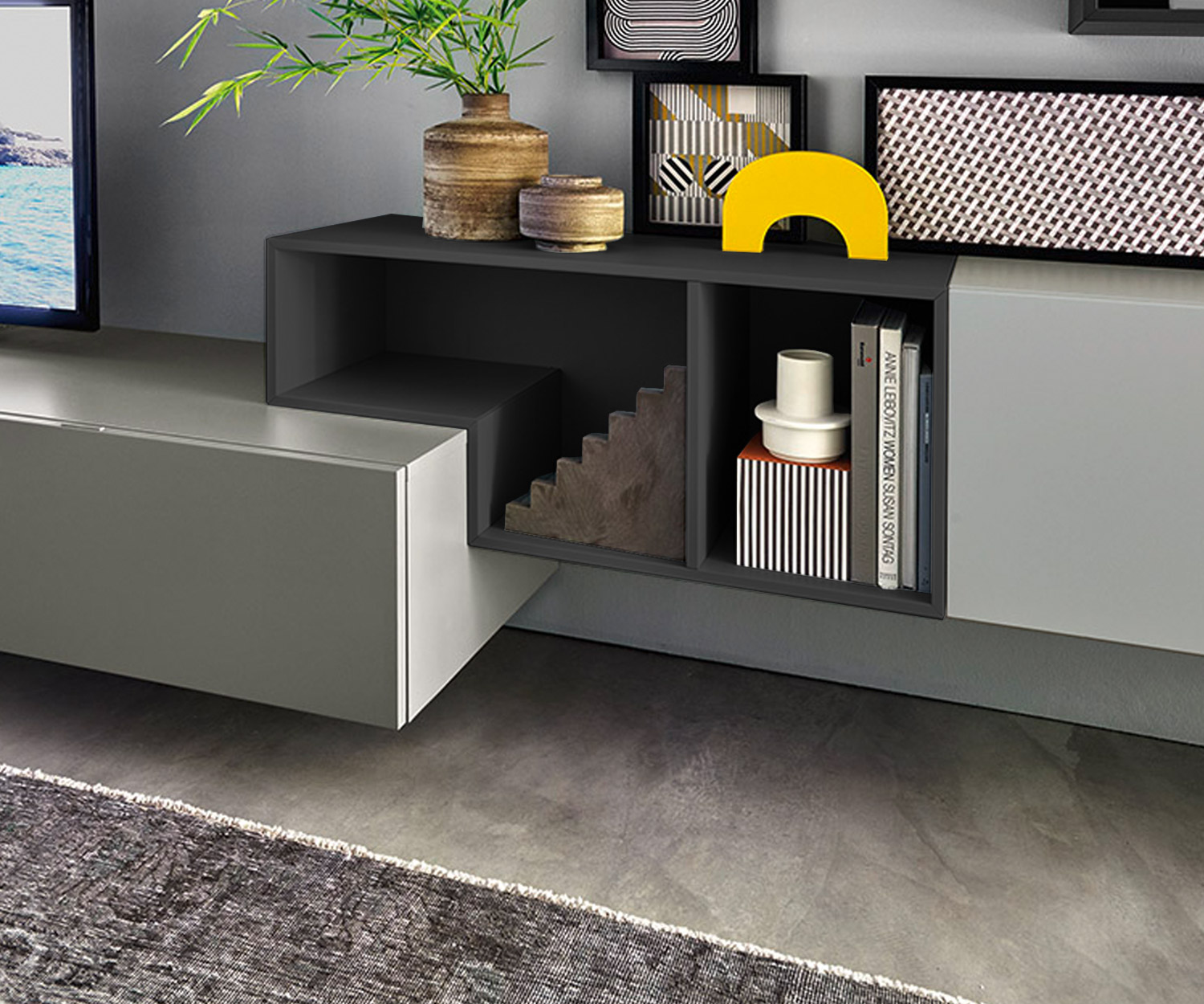 Modern Tetris design wall unit C19 with open elements in detail