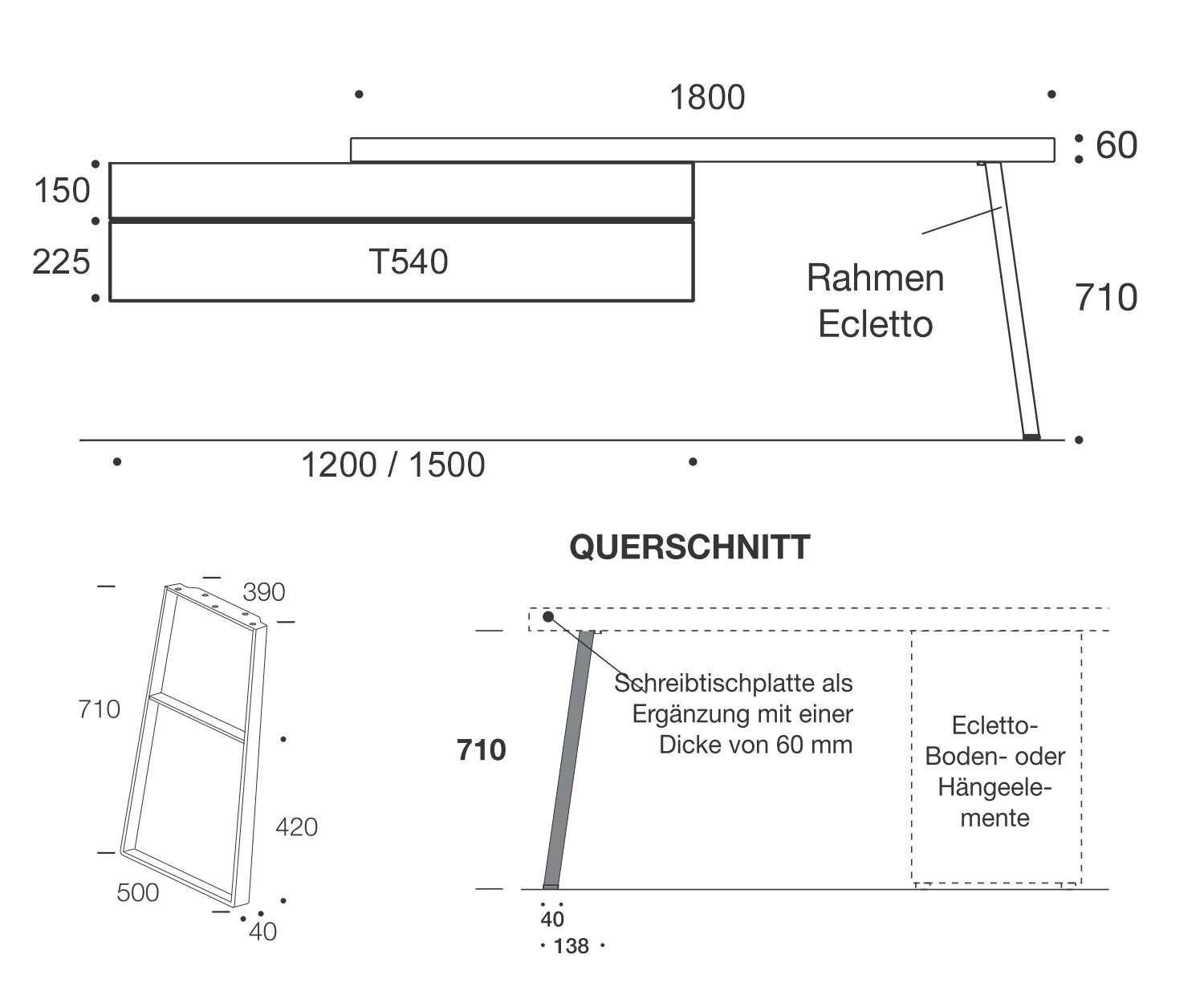 Livitalia Ecletto Design Wandkommode Skizze Maße Größen Größenangaben